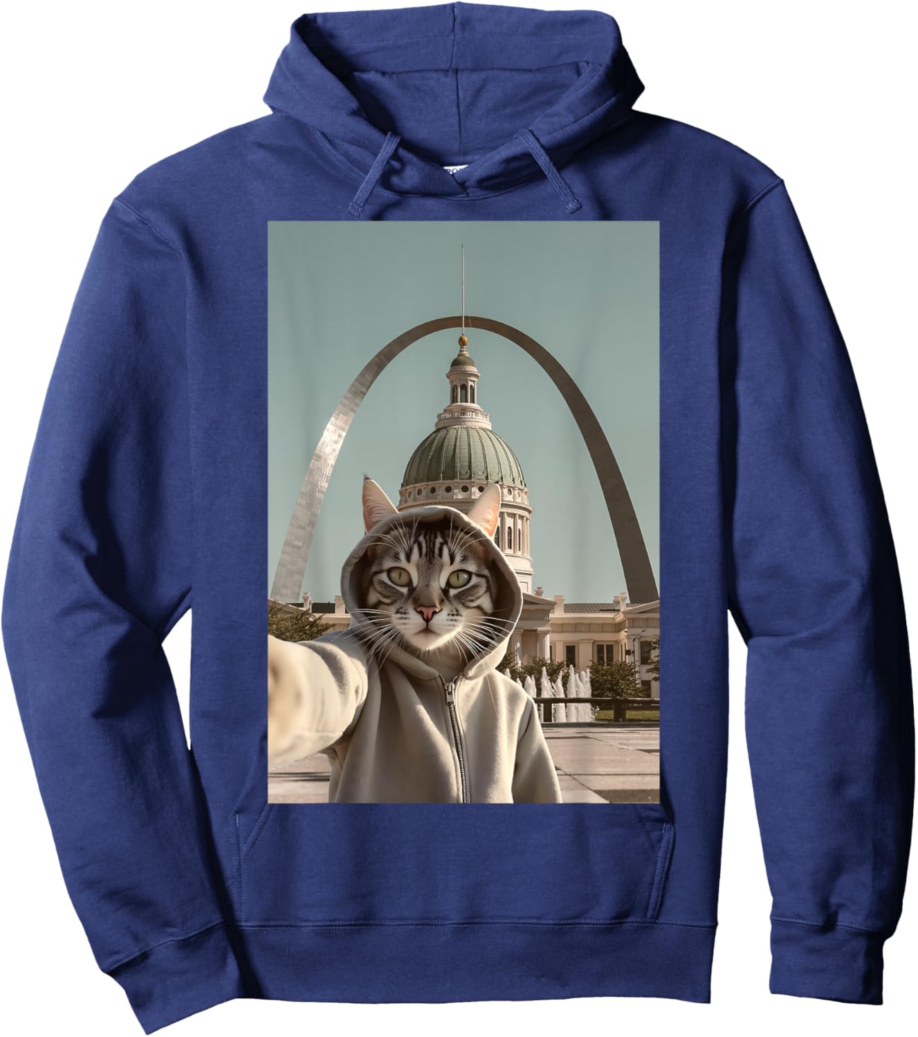 Funny Cat Selfie St. Louis Arch Saint Louis Hoodie - Hoodie | Navy