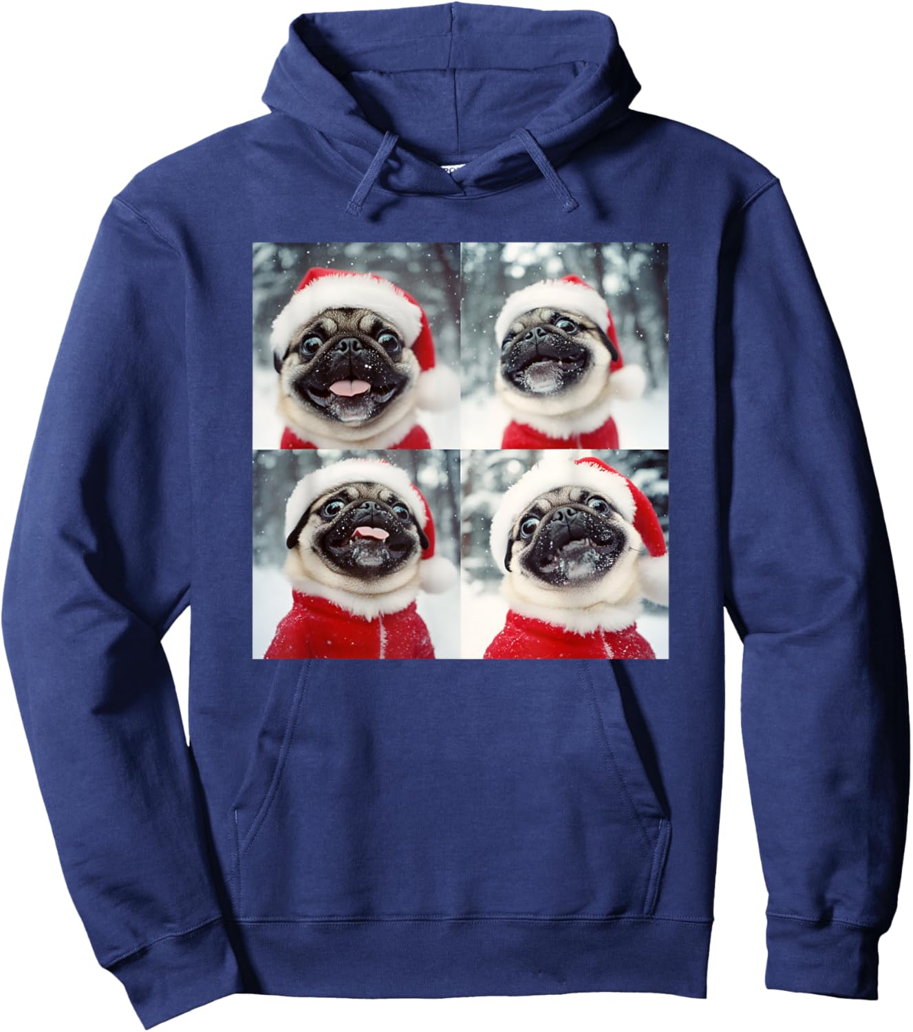Festive Christmas Pug Hoodie - Hoodie | Navy