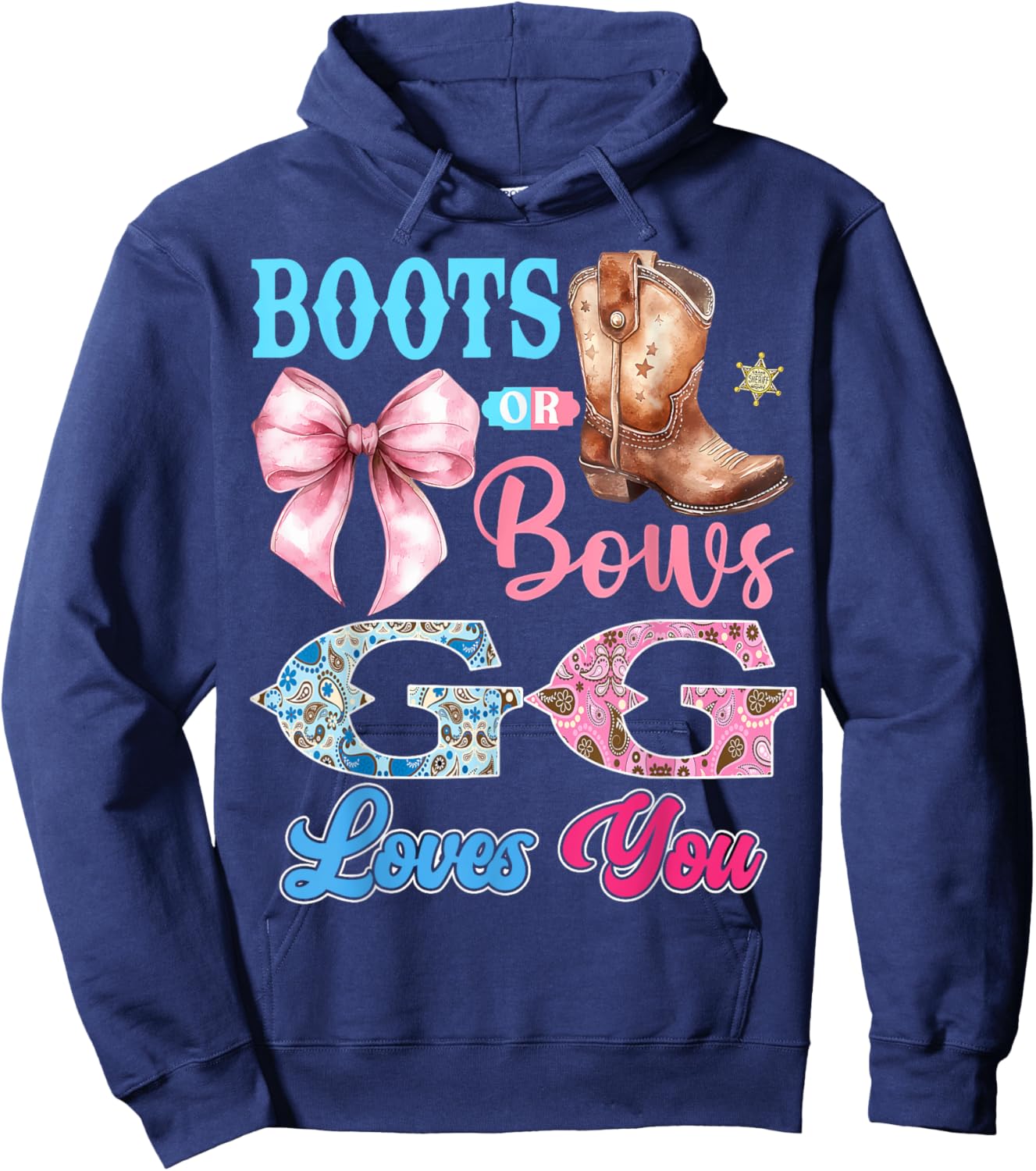 Boots or Bows GG Loves You Gender Reveal Party Hoodie - Hoodie | Navy