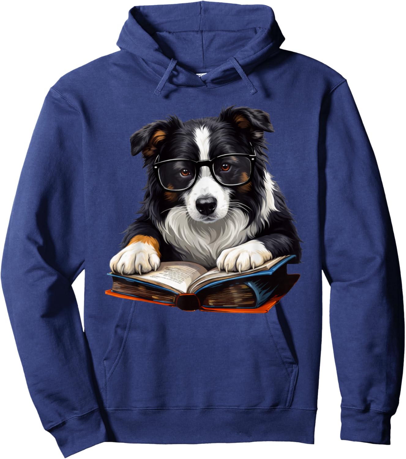 Cute Dog Border Collie Reading Book Hoodie - Hoodie | Navy