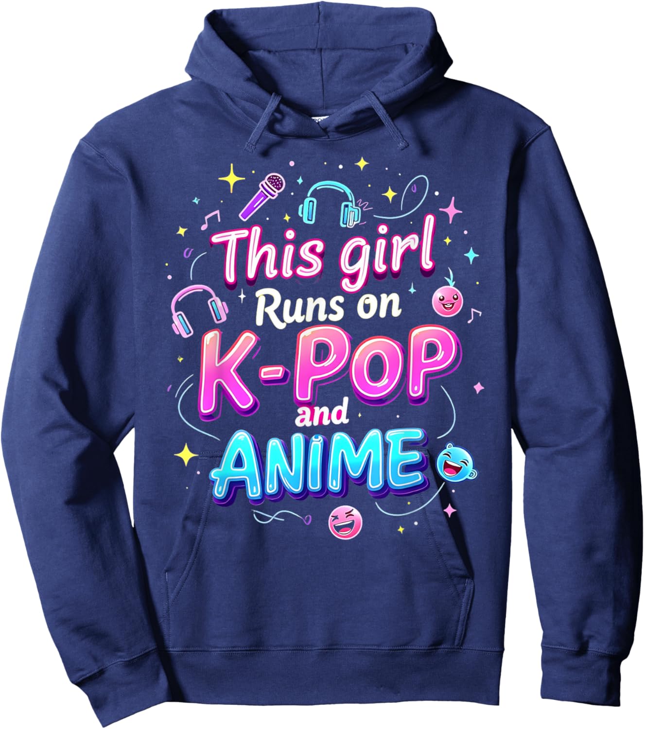 This Girl Runs On K-pop And Anime Cute Fan Hoodie - Hoodie | Navy