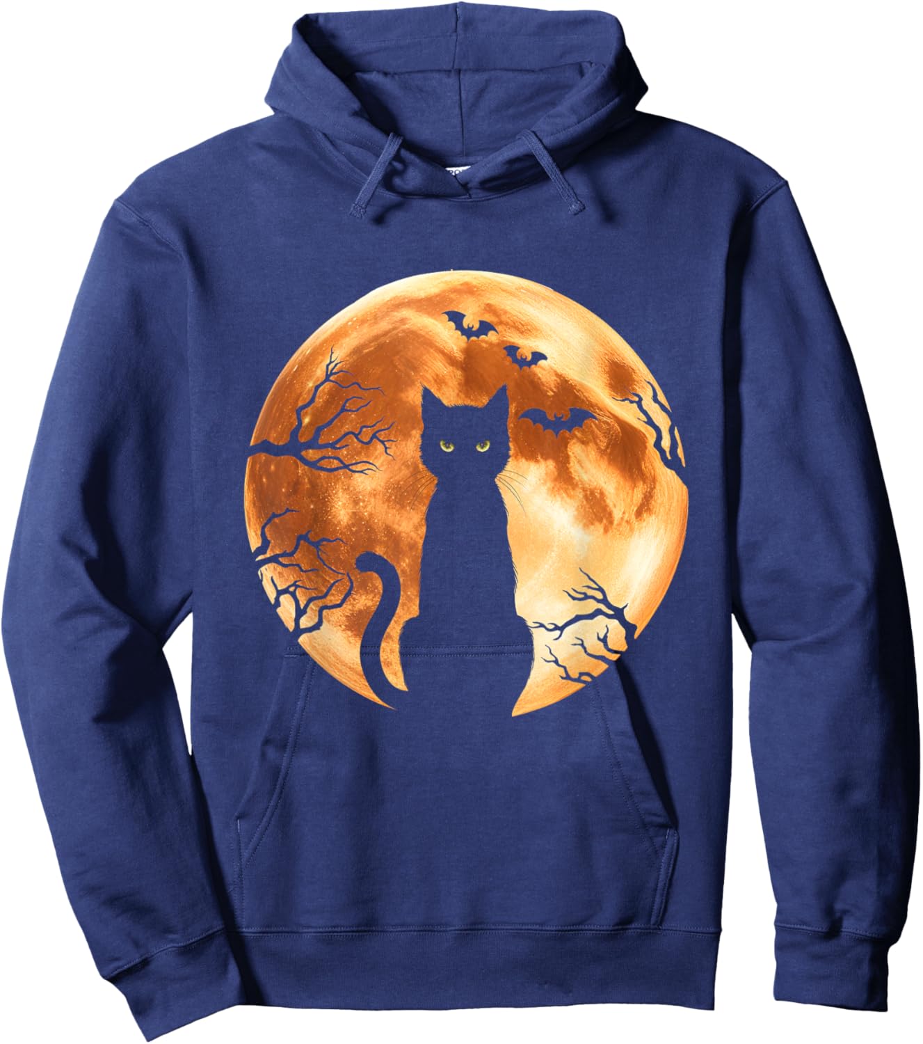 Halloween Cat Moon Bats Spooky Night Black Cat Hoodie - Hoodie | Navy