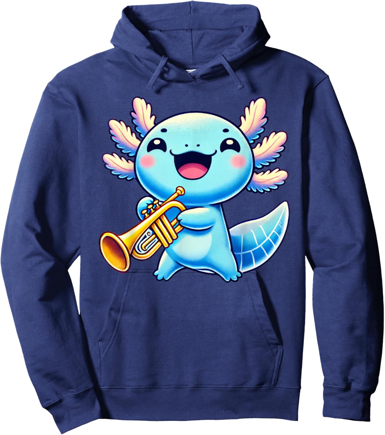 Axolotl Playing Trumpet Axolotls Musician Music Hoodie - Hoodie | Navy