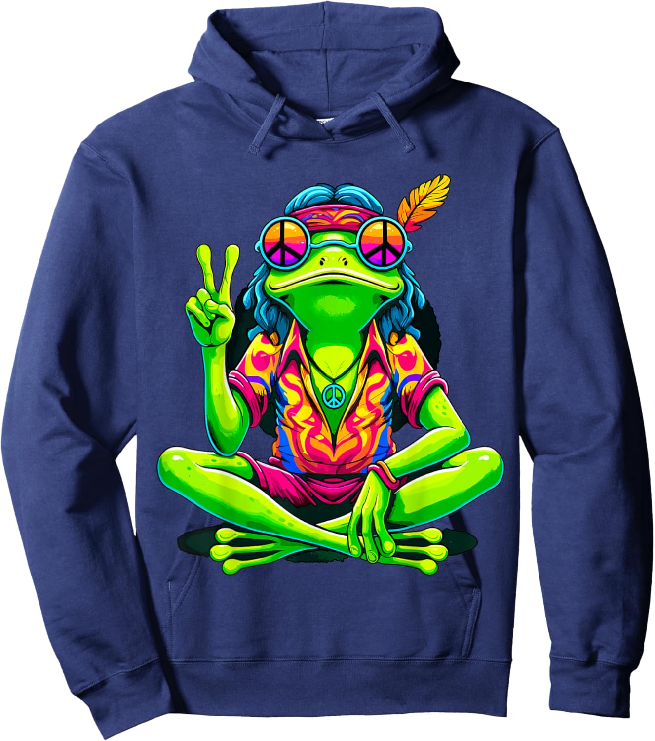 Hippie Frog Peace Sign Hoodie - Hoodie | Navy