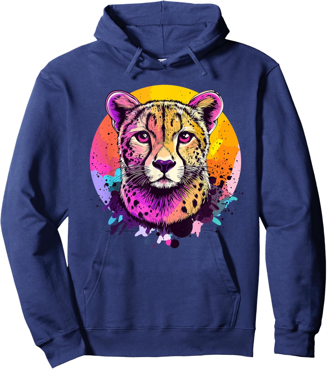 Colorful Cheetah Face in Artistic Colors Hoodie - Hoodie | Navy