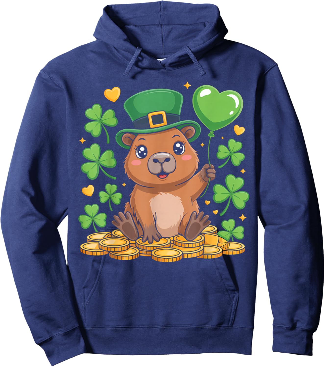 Lucky Capybara St Patricks Day Clover Hoodie - Hoodie | Navy