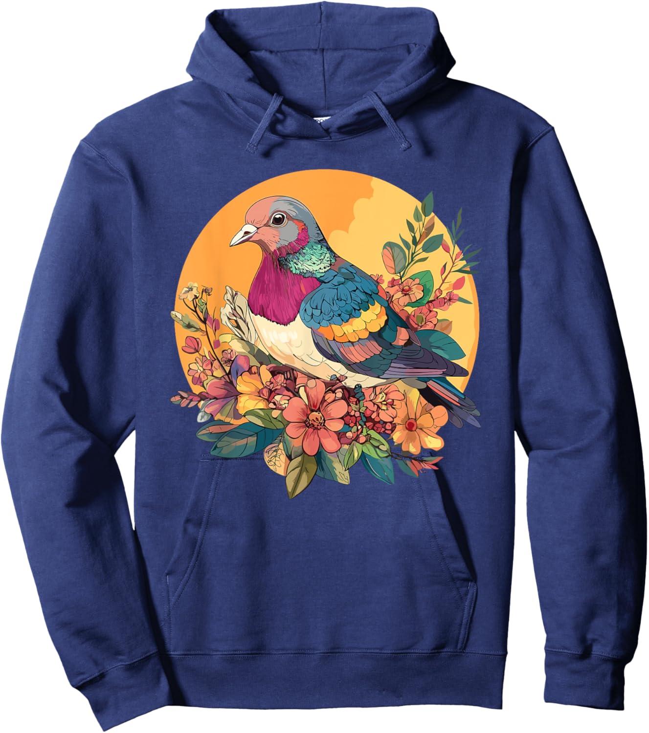 Vibrant Bird Among Blossoms Hoodie - Hoodie | Navy