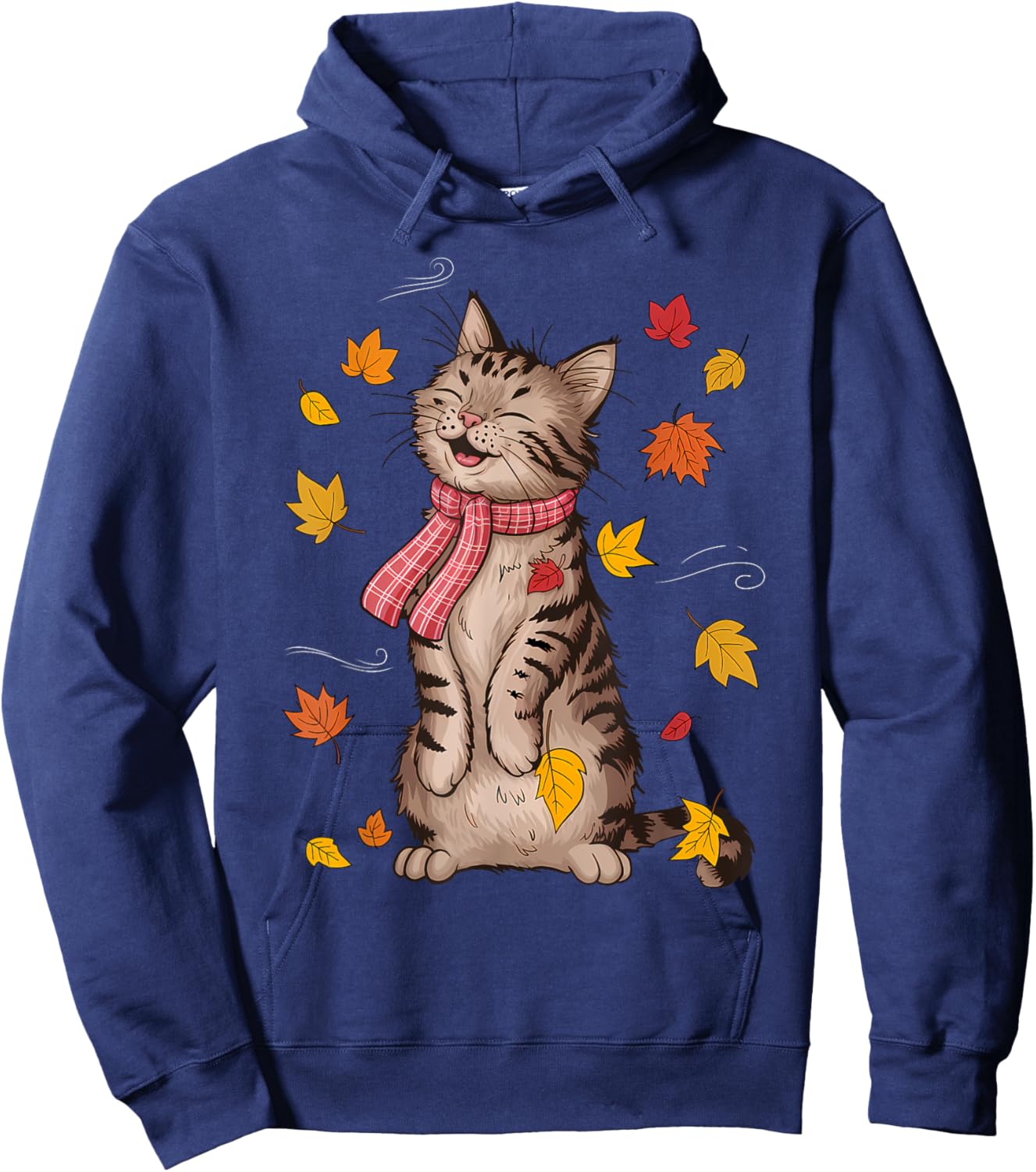 Cute Cat Autumn Fall Breeze Leaves Kitten Hoodie - Hoodie | Navy