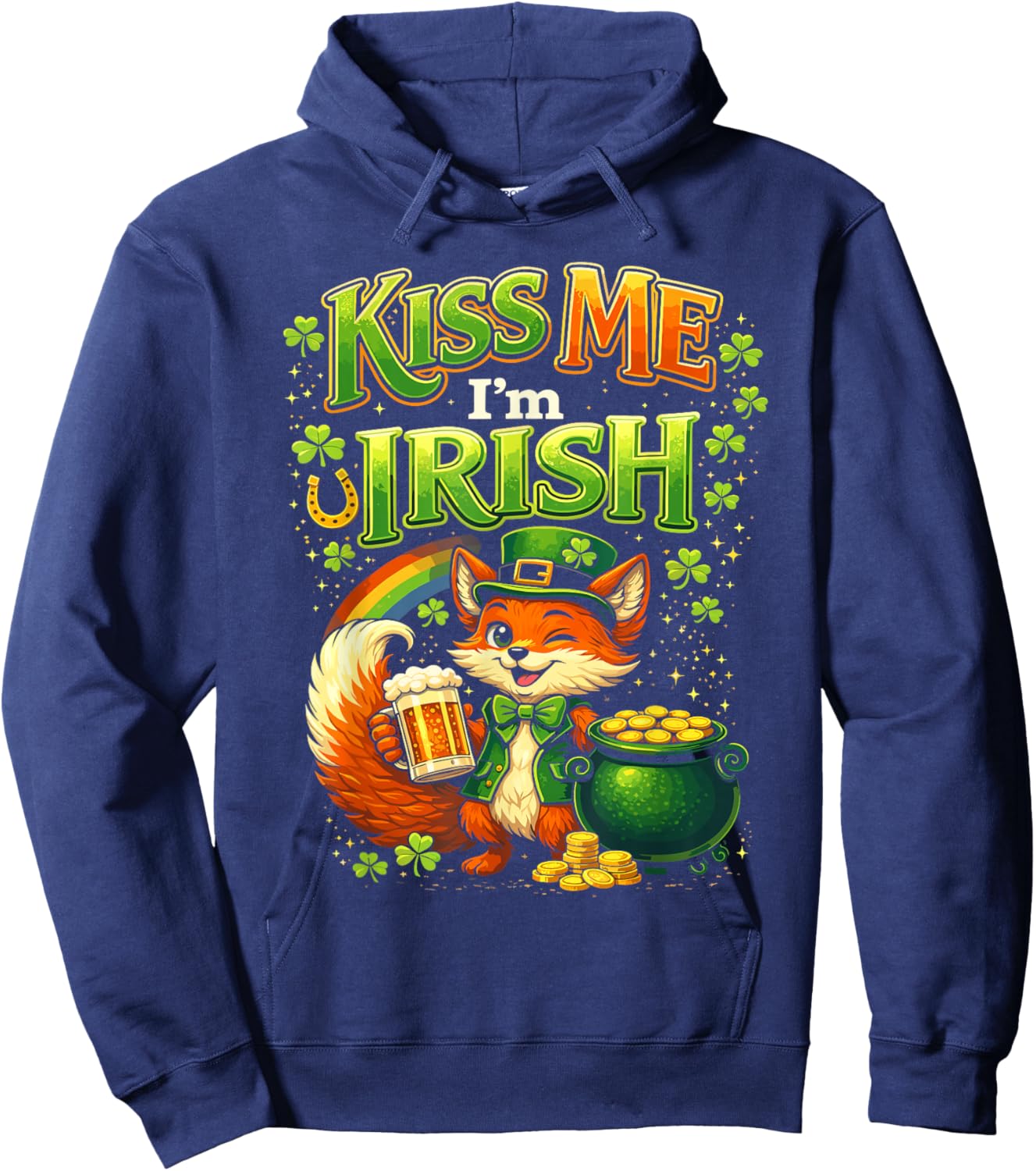 Kiss Me Im Irish St Patricks Day Fox Shamrock Hoodie - Hoodie | Navy