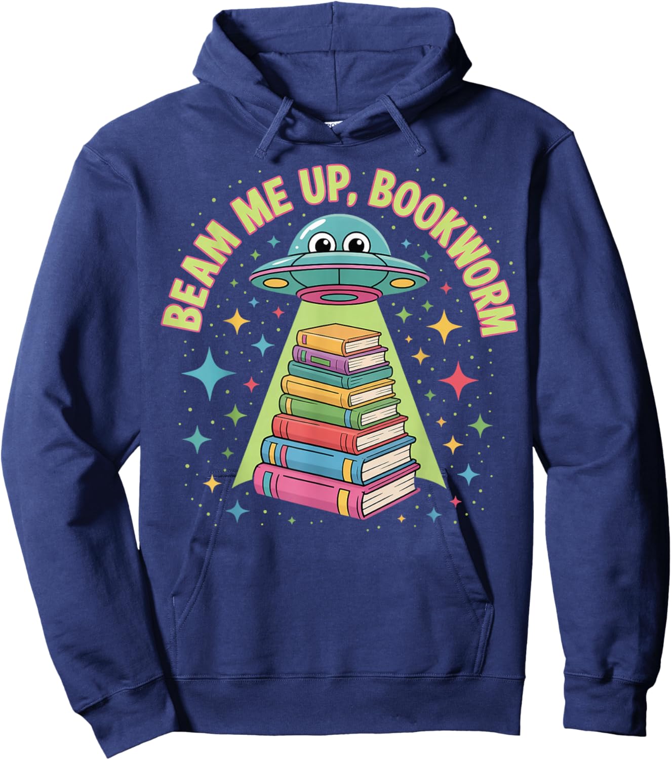 Beam Me Up Bookworm Alien Stack Books Hoodie - Hoodie | Navy