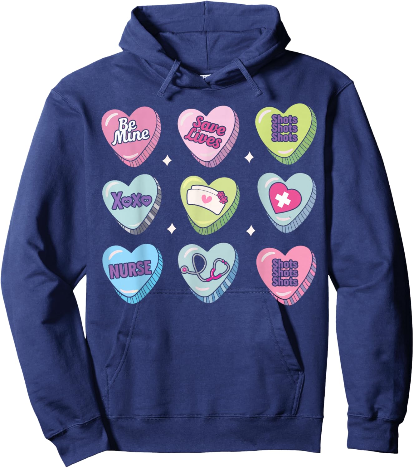 Nurse Conversation Hearts Stethoscope Valentine Hoodie - Hoodie | Navy