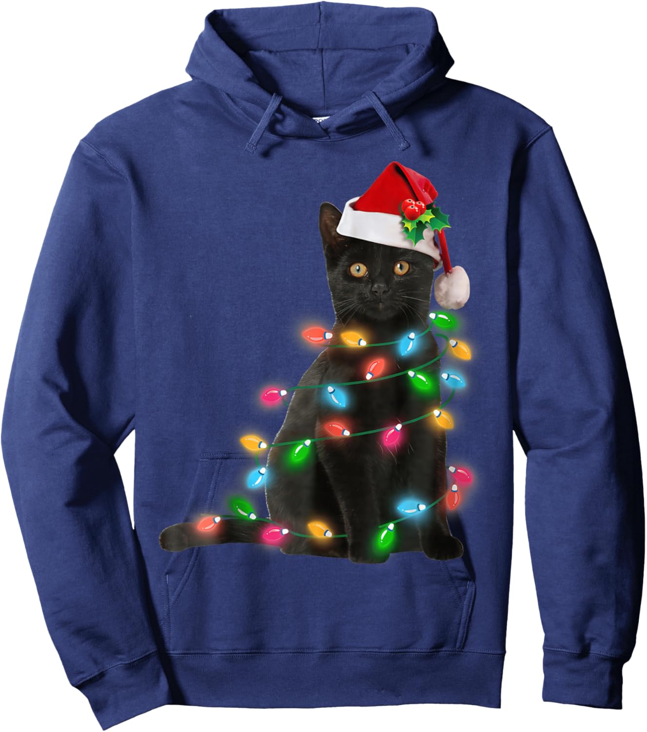 Black Cat Christmas Light cat Lover Christmas Hoodie - Hoodie | Navy