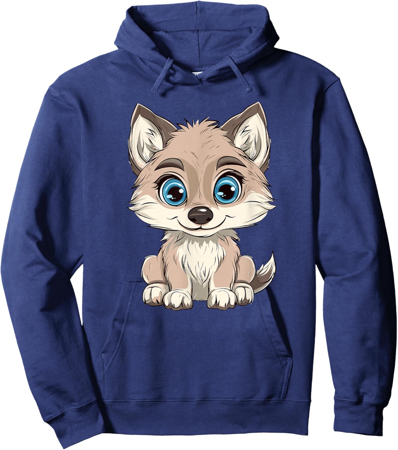 Cute Wolf Pup Cartoon Art Hoodie - Hoodie | Navy