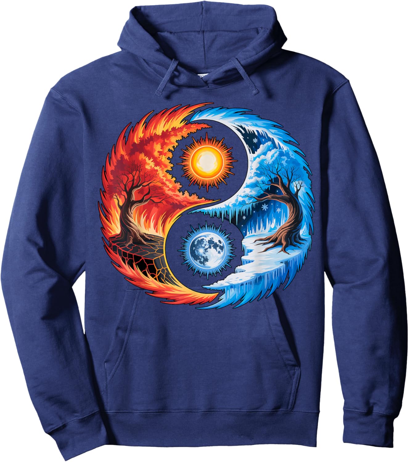 Yin Yang Gears Fire and Ice Hoodie - Hoodie | Navy