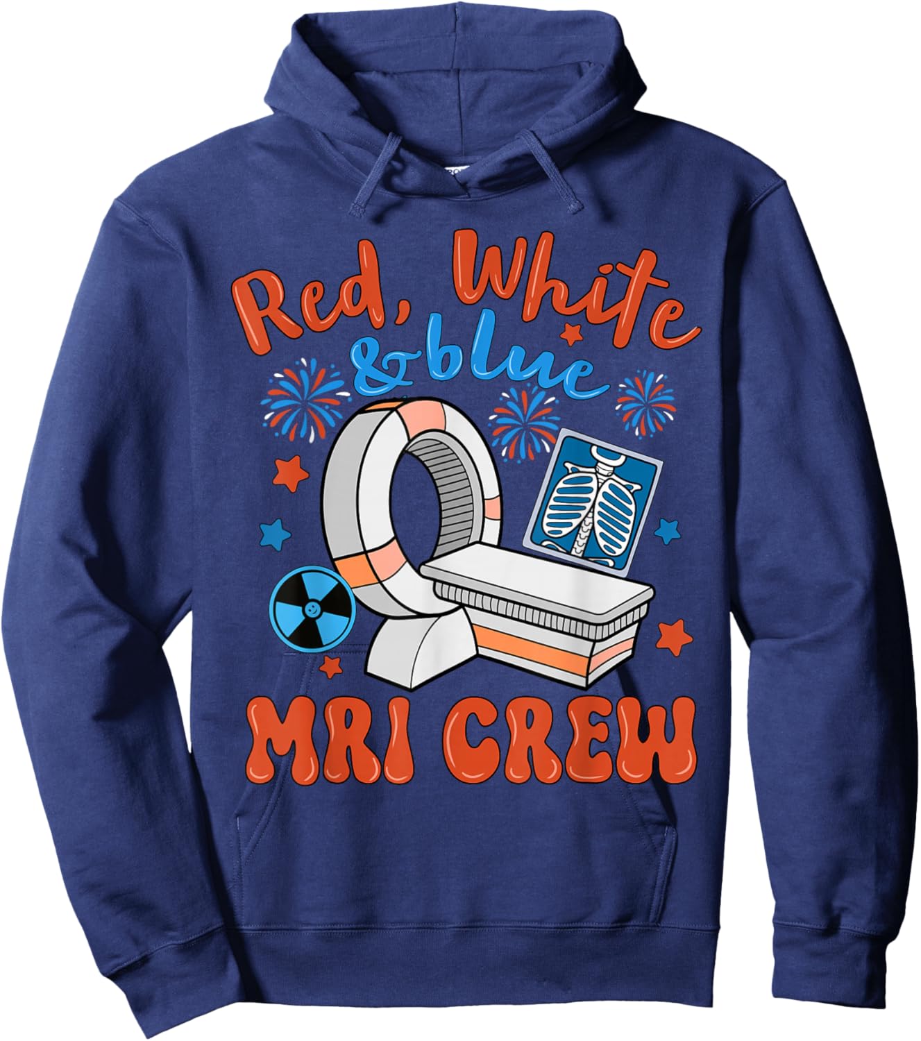 Red White Blue MRI Crew Fireworks 4th of July Hoodie - Hoodie | Navy