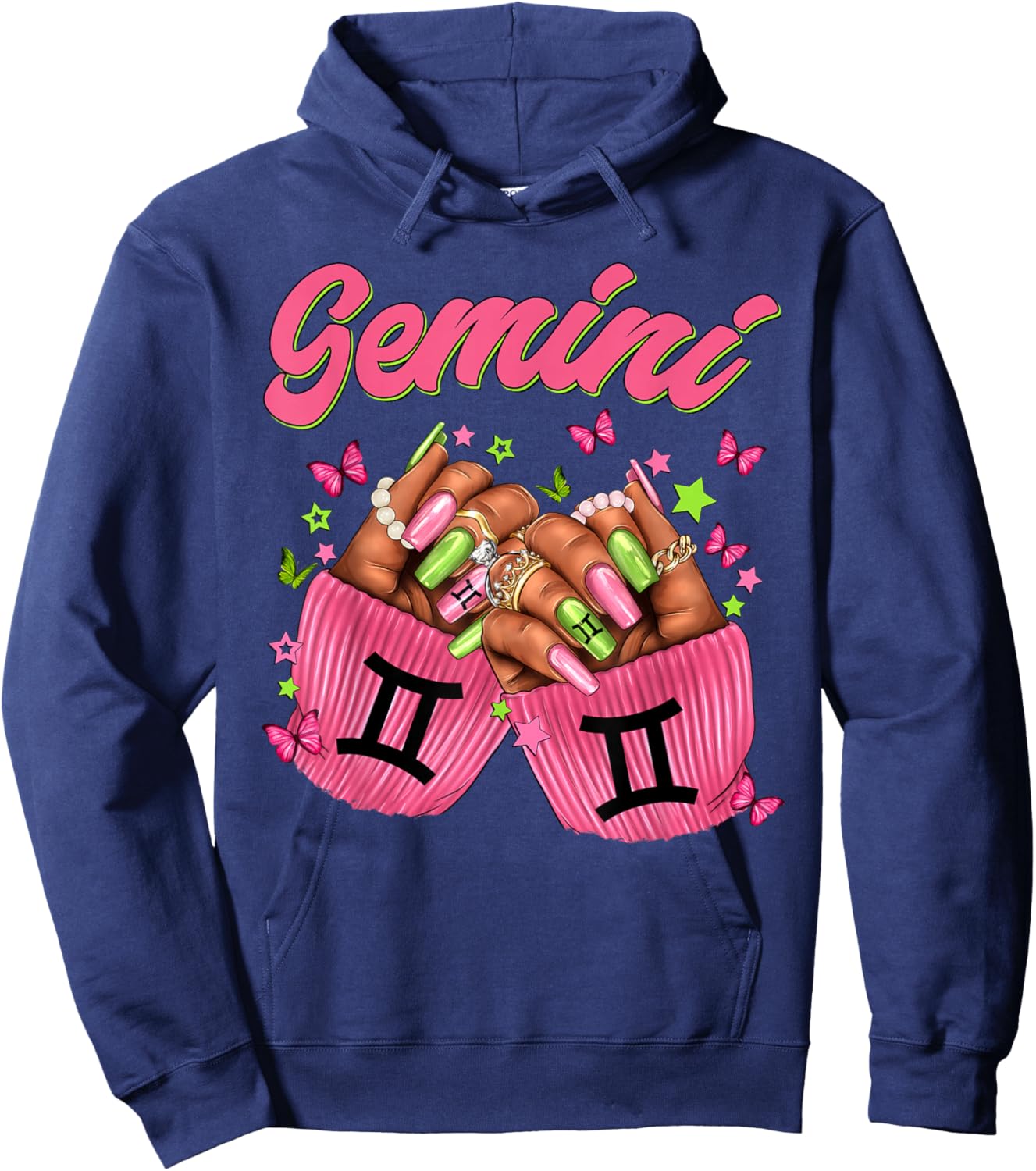 Black Women Nails Zodiac Birthday Gemini Queen Hoodie - Hoodie | Navy