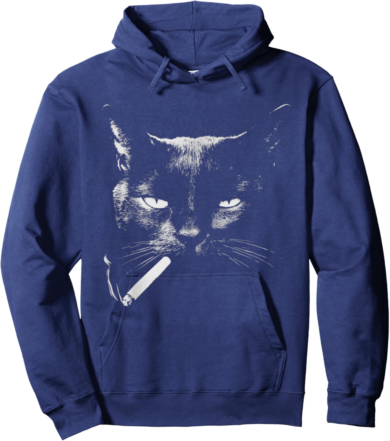 Black Cat Smoking Cigarette Funny Edgie Animal Hoodie - Hoodie | Navy