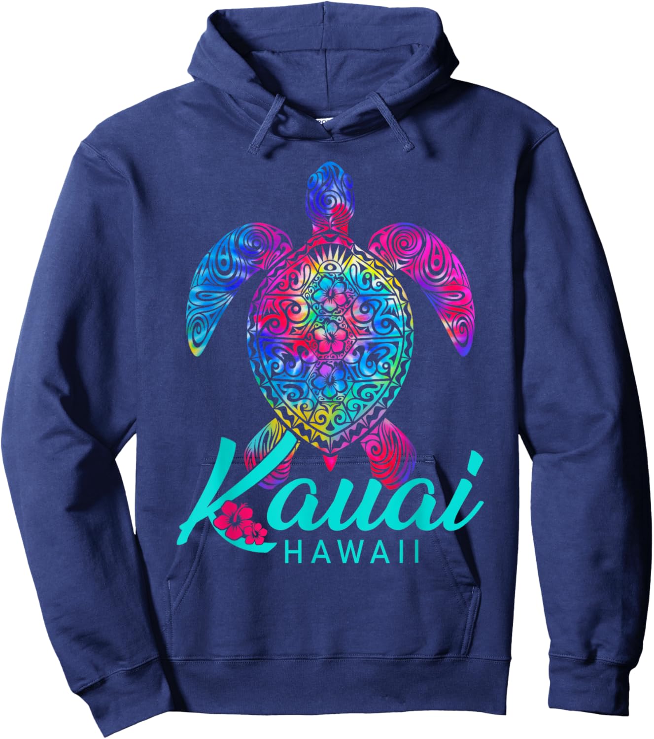 Kauai Hawaii Tribal Tie Dye Sea Turtle Hoodie - Hoodie | Navy