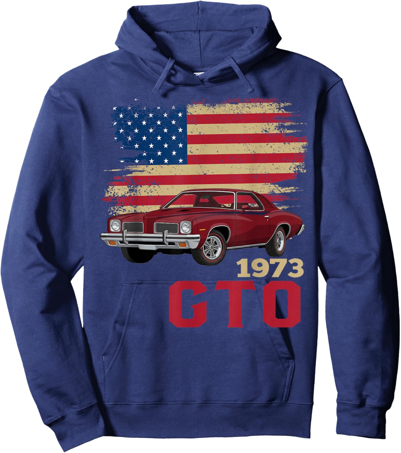 73 1973 GTO American Flag Silhouette Muscle Car Hoodie - Hoodie | Navy
