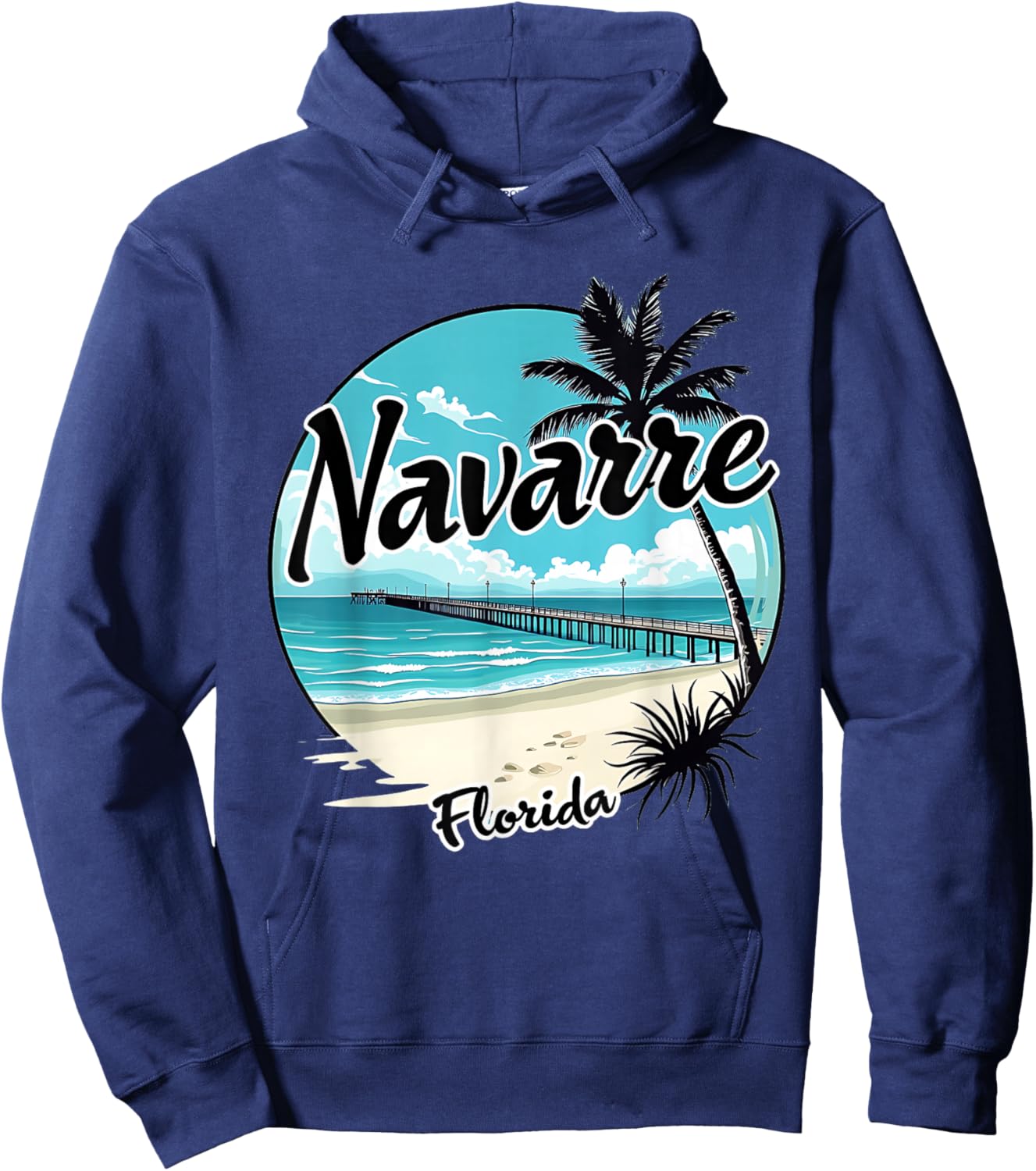 Scenic Navarre Florida Beach and Pier Art Hoodie - Hoodie | Navy