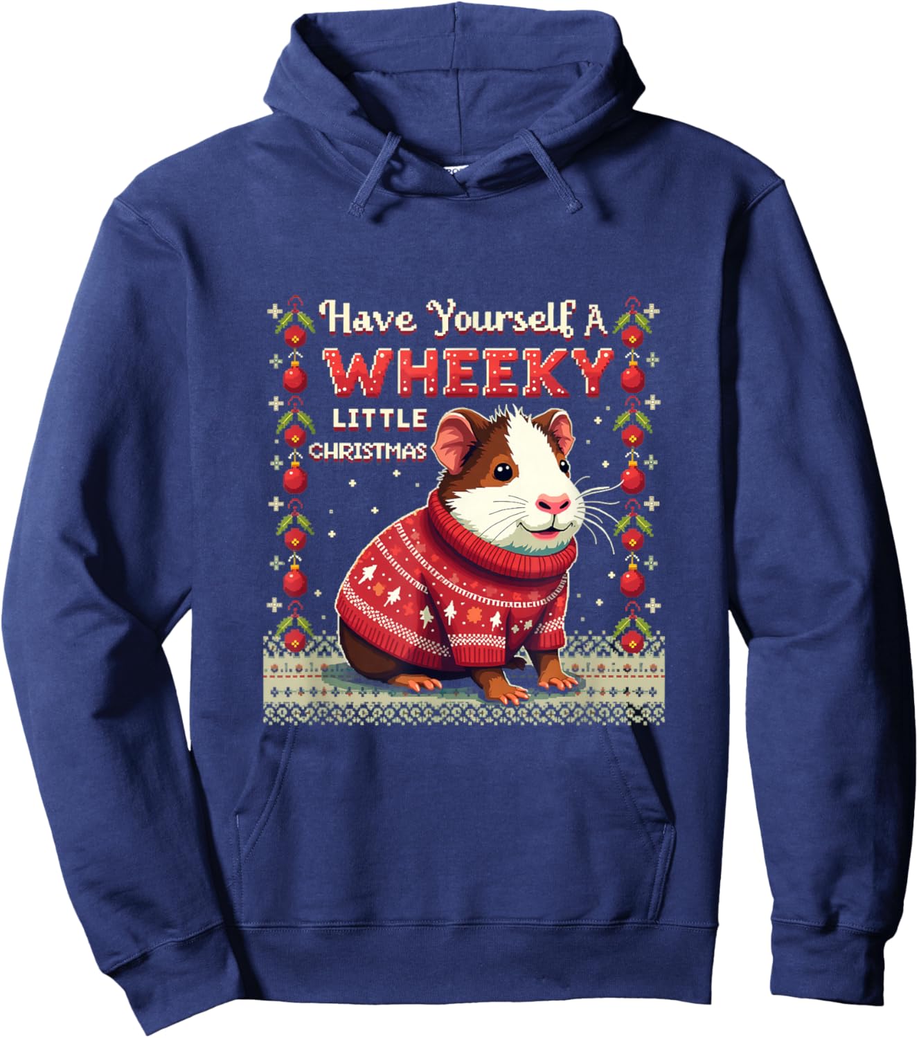 Wheeky Little Christmas Ugly Sweater Guinea Pig Hoodie - Hoodie | Navy
