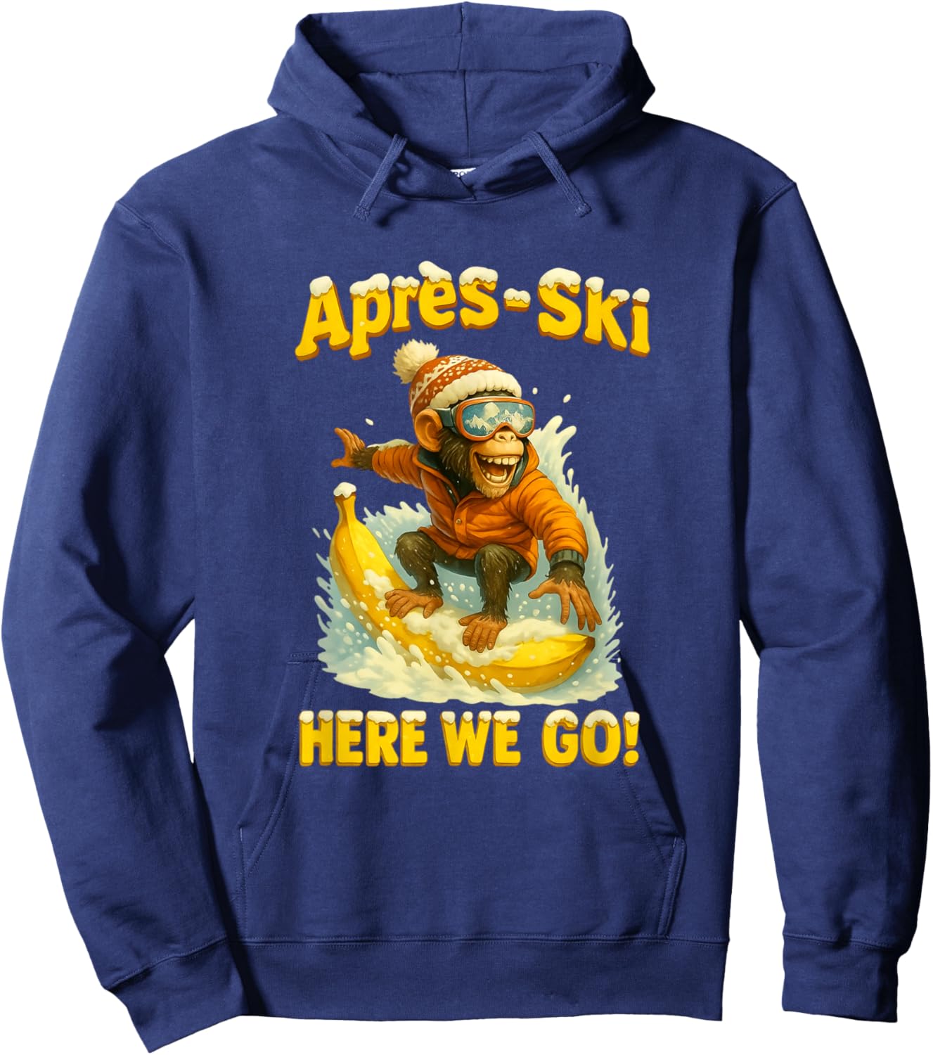 Monitor After Ski Monkey On Skis Retro Style Hoodie - Hoodie | Navy