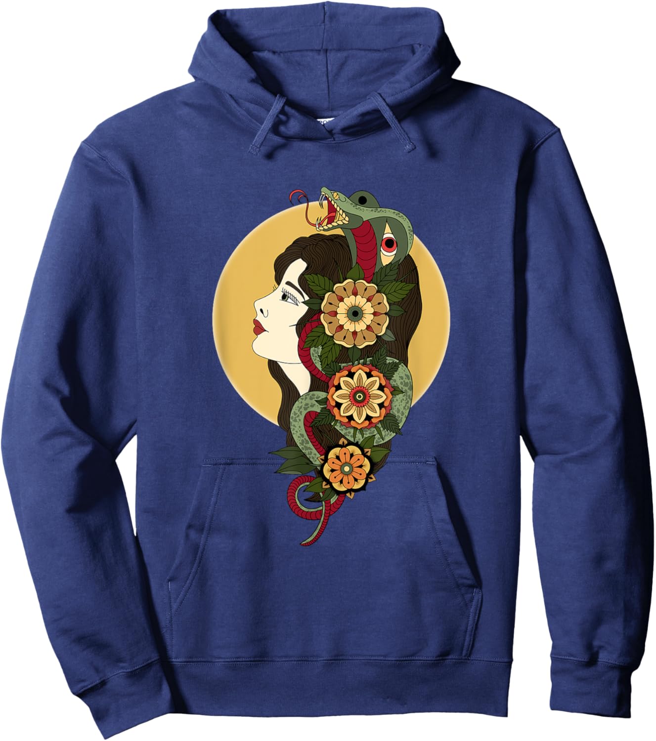 American Traditional Lady Head Tattoo Hoodie - Hoodie | Navy