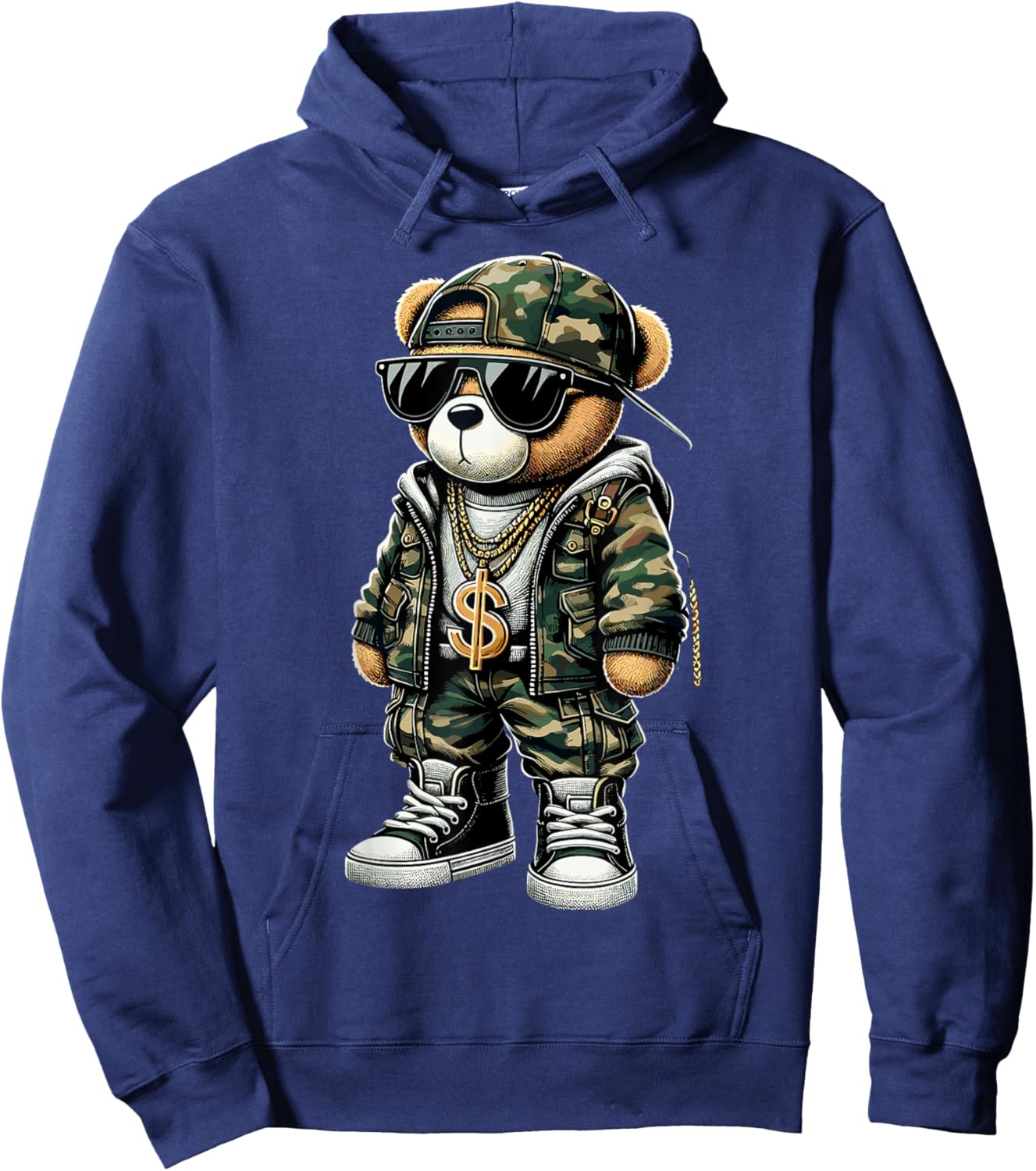 Camo Hip Hop Teddy Bear Camouflage Hoodie - Hoodie | Navy