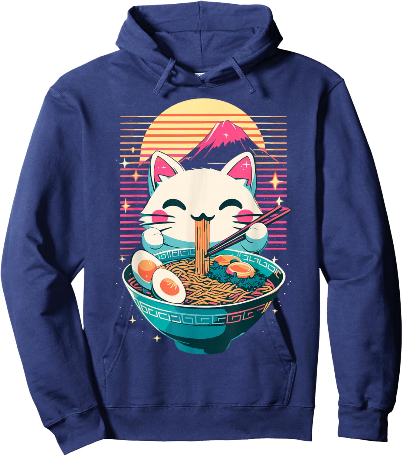 Anime Cat Eating Ramen Japanese Ramen Cat Japan Hoodie - Hoodie | Navy