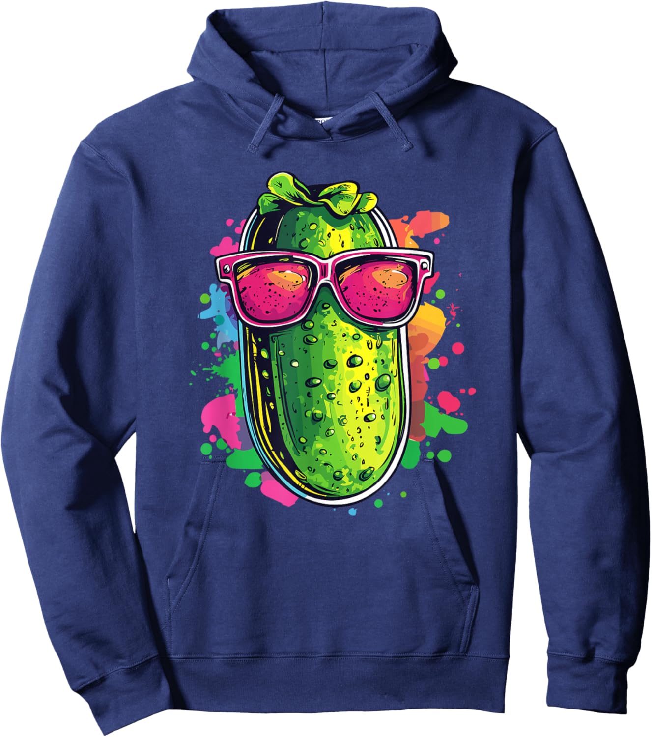 Funny Cool Pickle with Sunglasses Splash Colors Hoodie - Hoodie | Navy