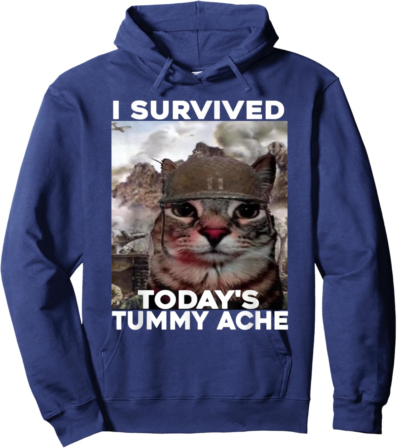 I Survived Today's Tummy Ache Meme Hoodie - Hoodie | Navy