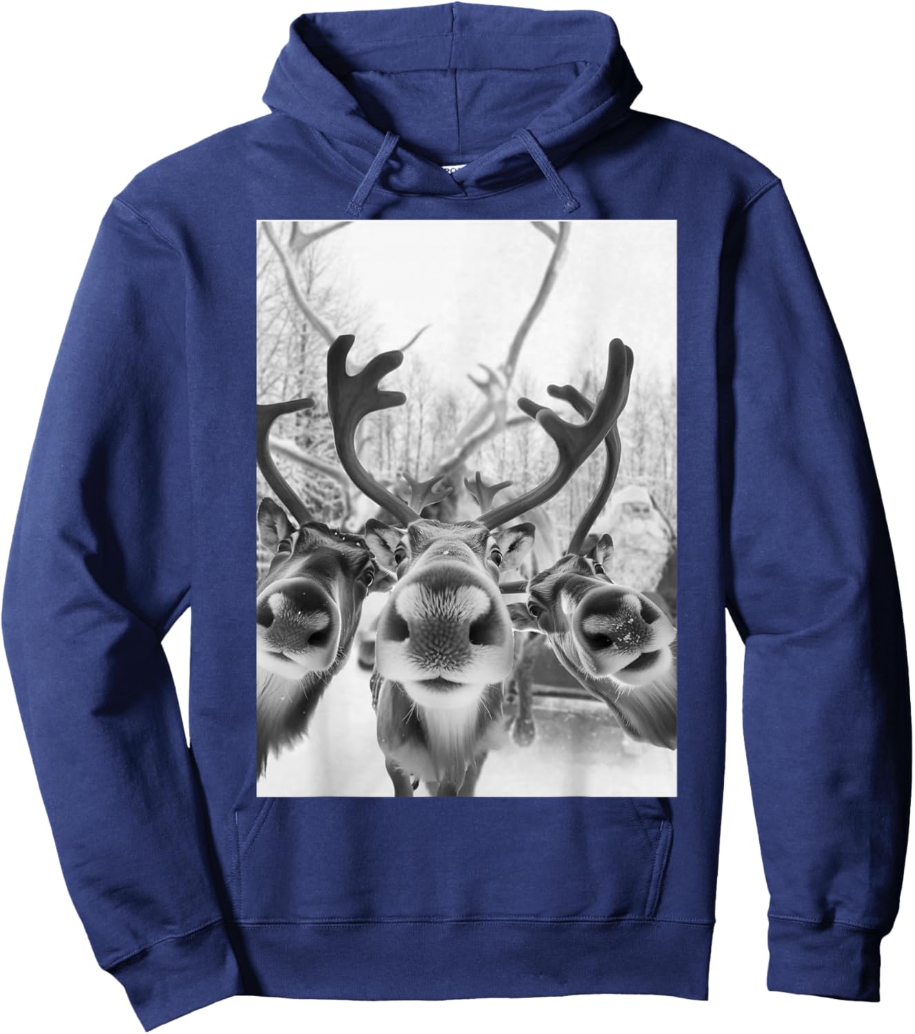 Funny Reindeer Selfie With Santa Christmas Hoodie - Hoodie | Navy