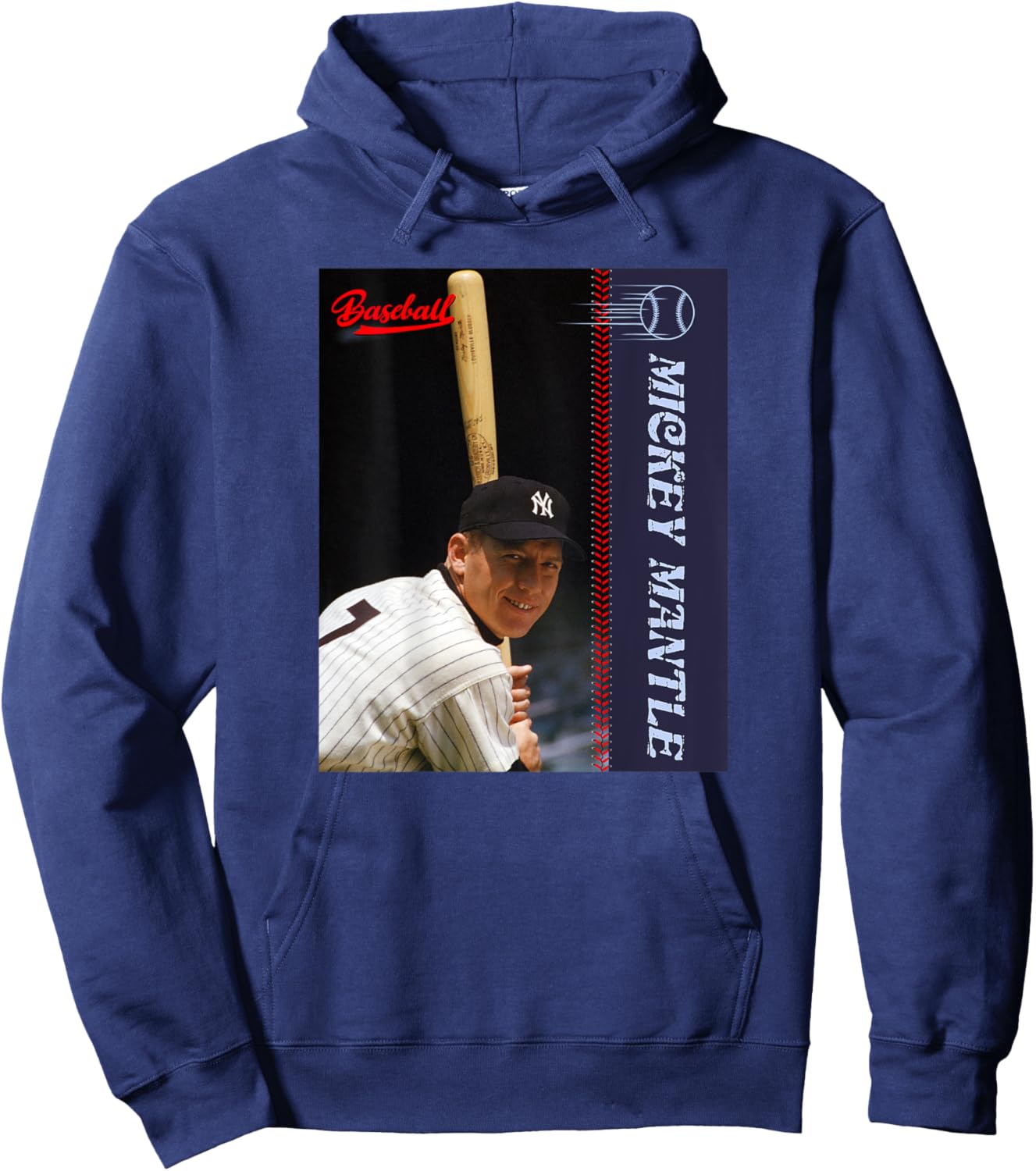 Mickey Mantle_Baseball_001_Back Printed Hoodie - Hoodie | Navy