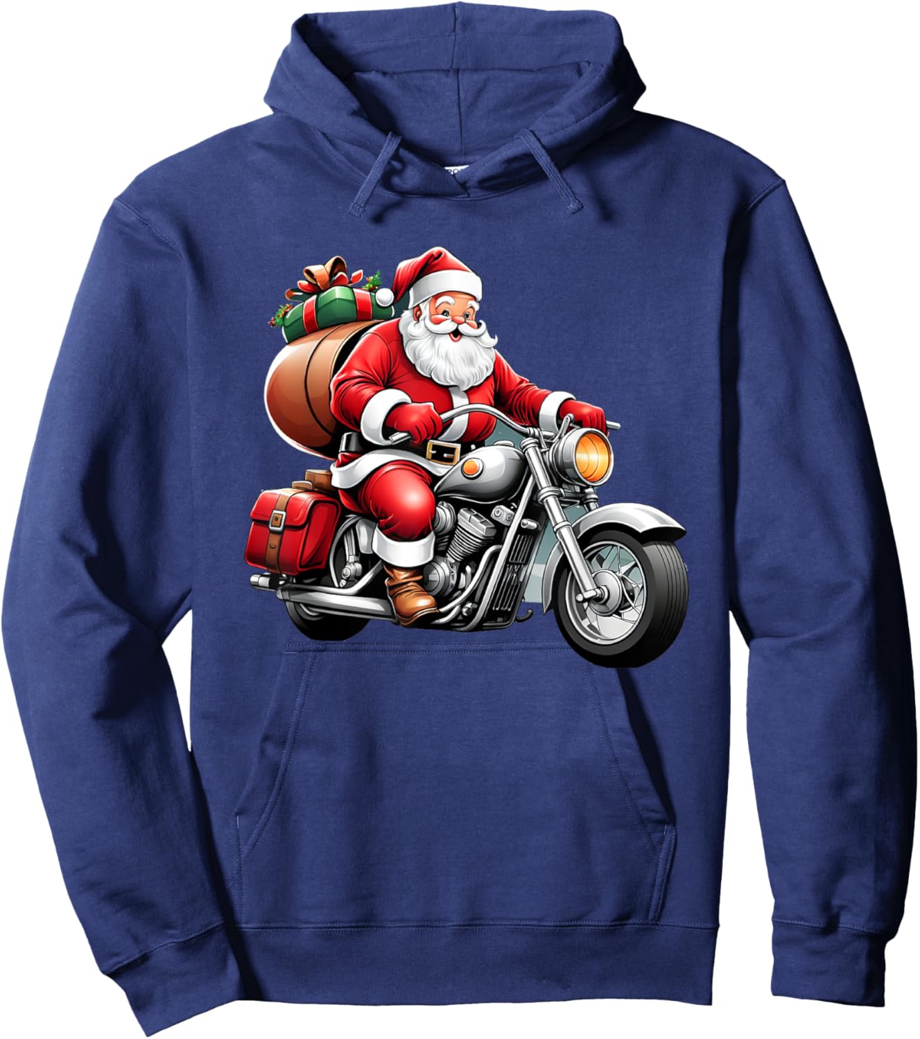 Santa Claus on a Motorcycle Delivering Gifts Hoodie - Hoodie | Navy
