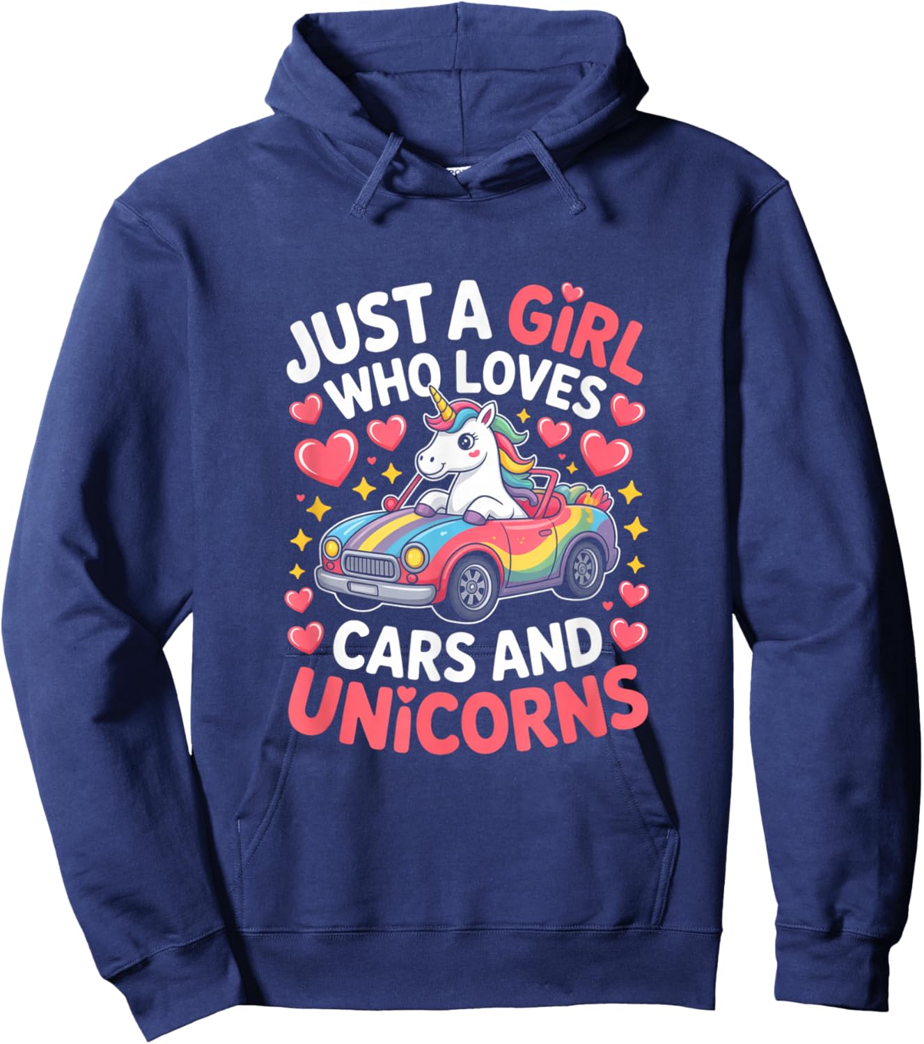 Just A Girl Who Loves Cars and Unicorns Cute Hoodie - Hoodie | Navy