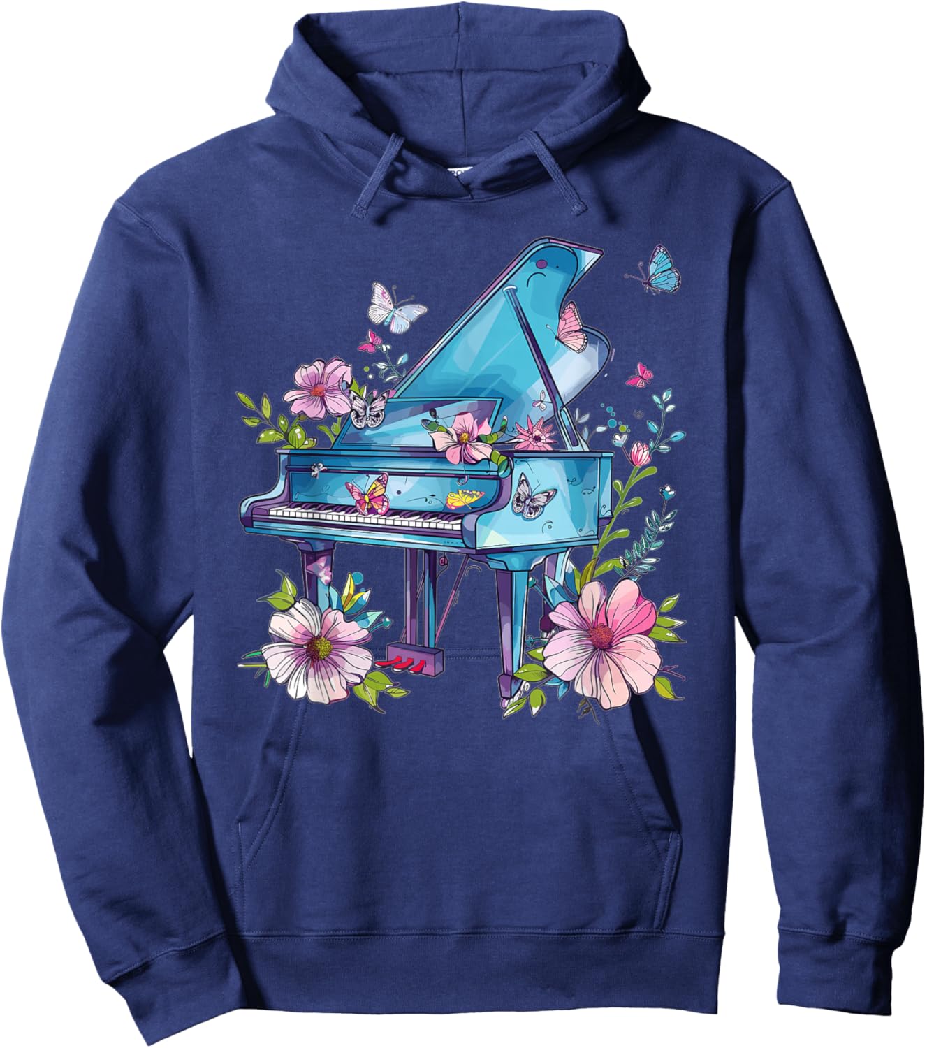 Colorful Piano With Flowers I Music Piano Hoodie - Hoodie | Navy