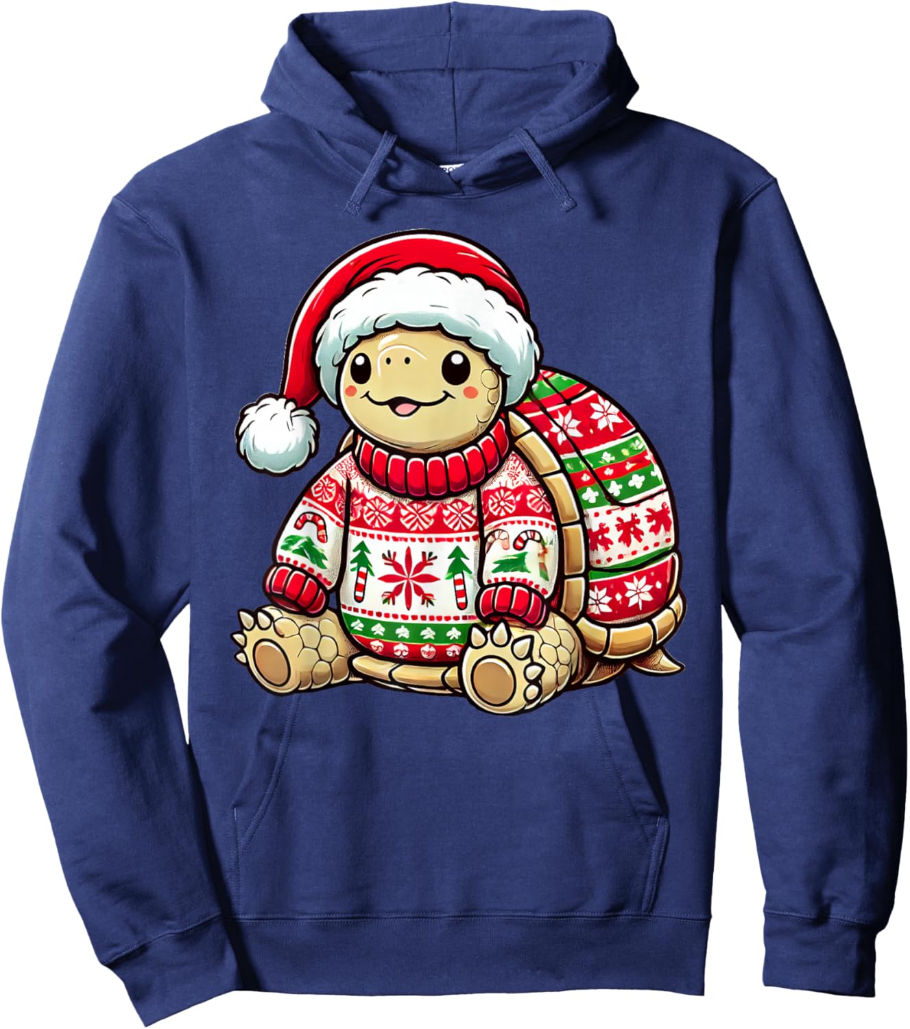 Turtle Ugly Sweater Santa Hat Christmas Hoodie - Hoodie | Navy
