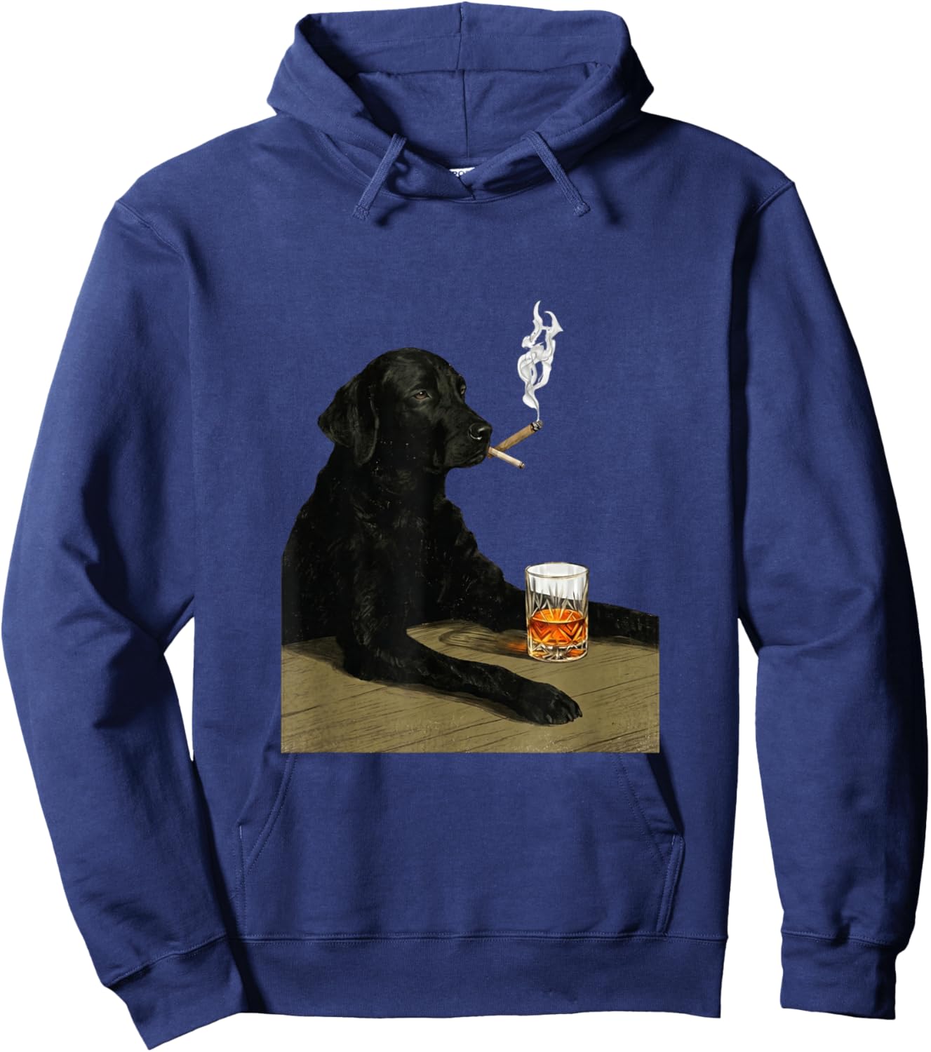 Funny Black Lab Whiskey Cigar Vintage Dog Humor Hoodie - Hoodie | Navy