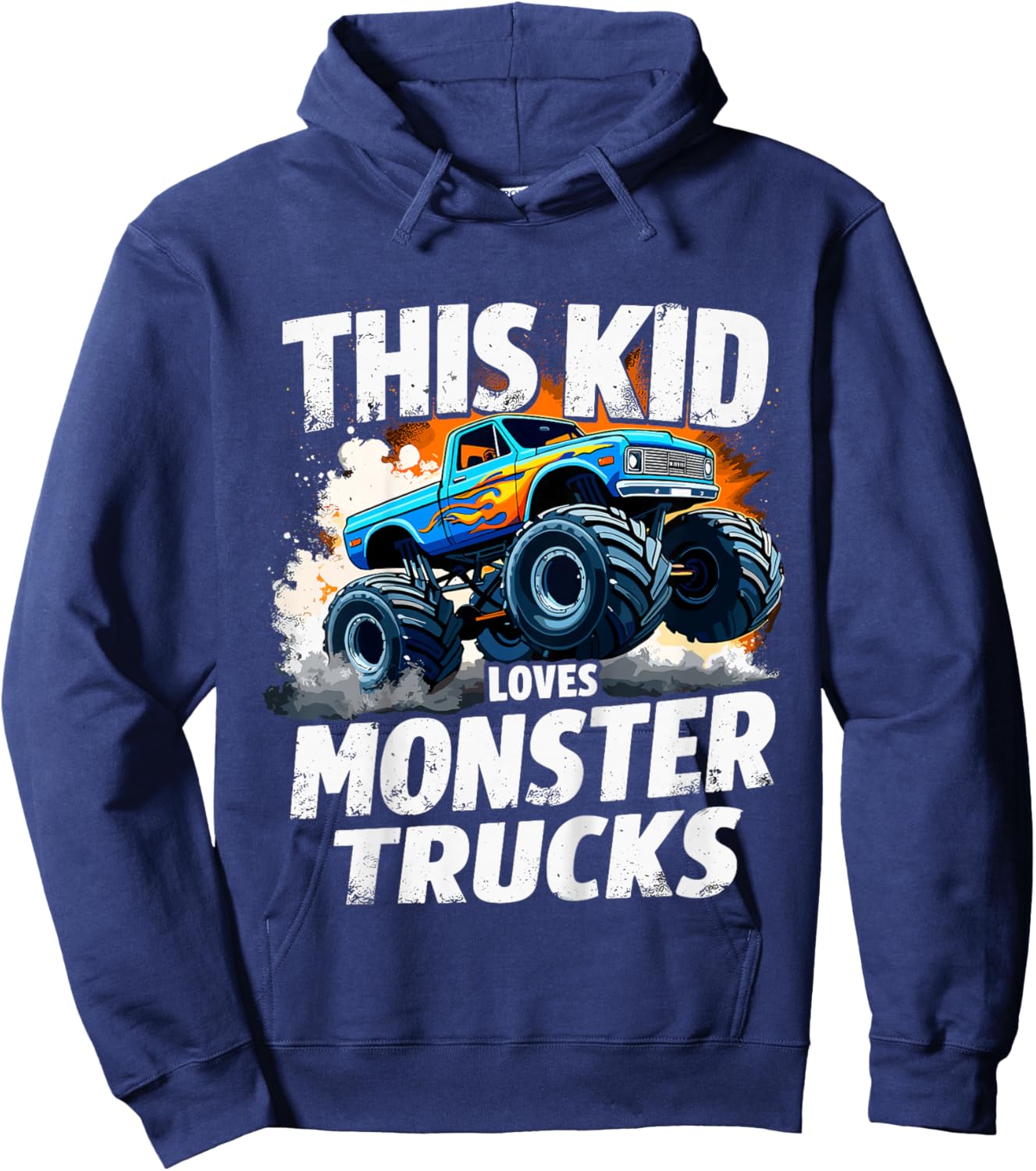 Kid This Kid Loves Monster Trucks , Black, 2 Hoodie - Hoodie | Navy