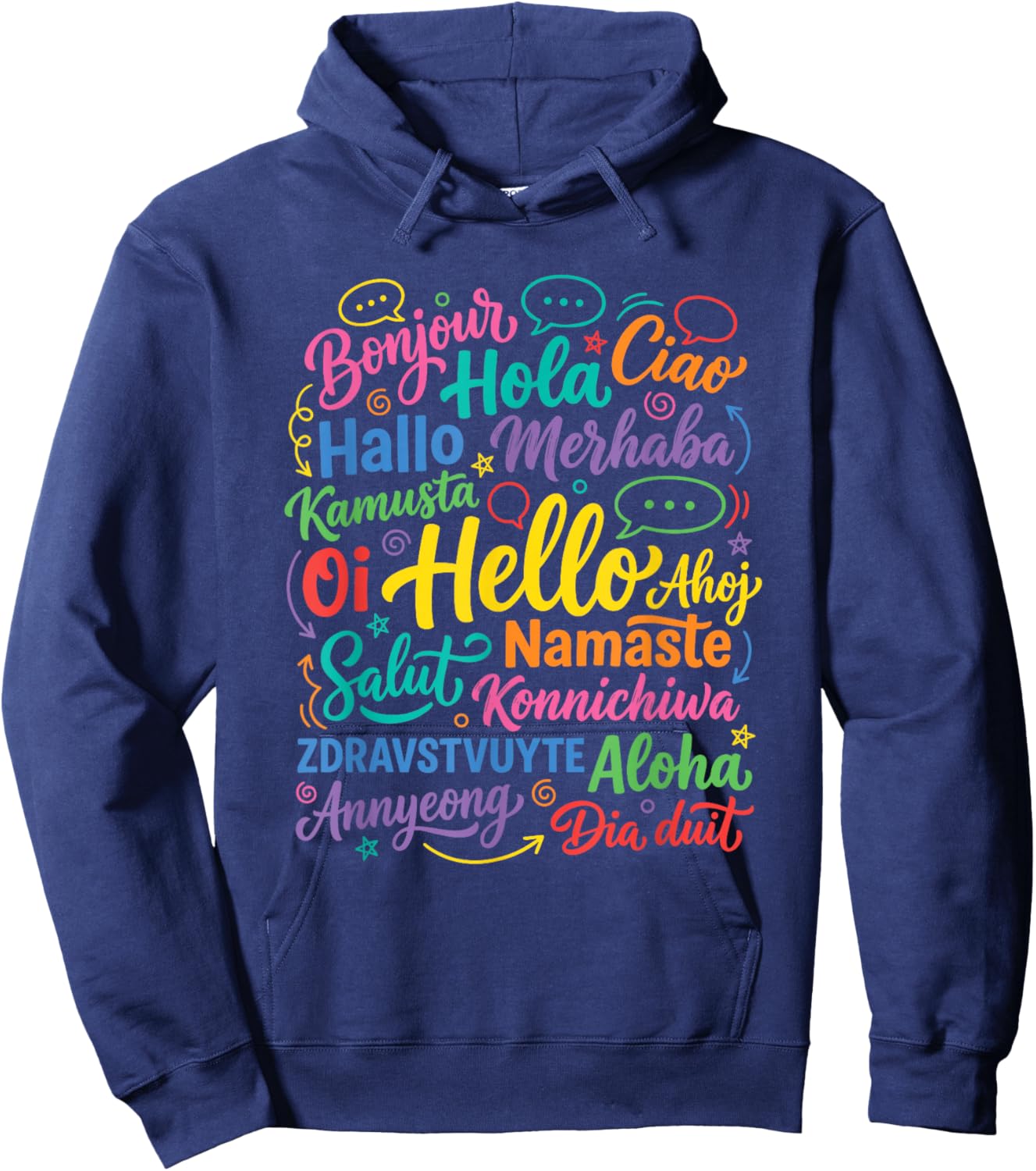 Hello in Different Languages World Diversity Hoodie - Hoodie | Navy