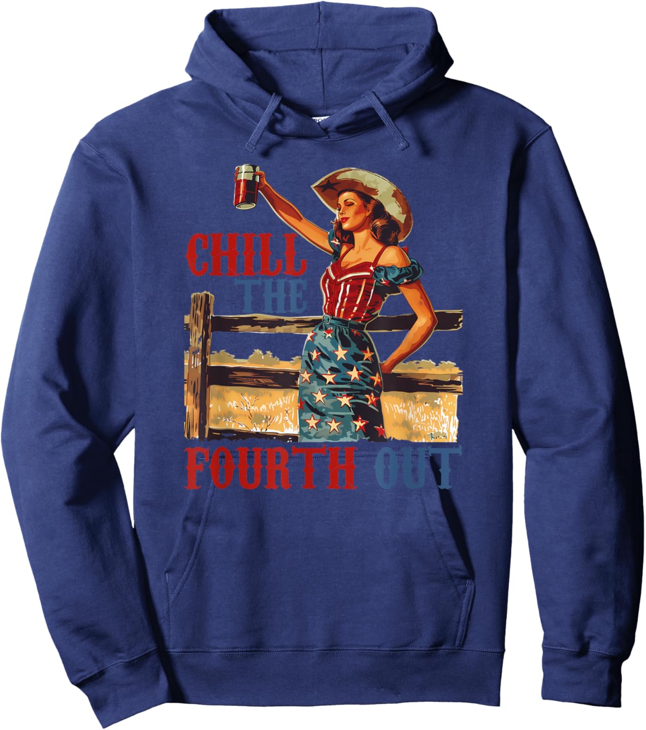 Chill the 4th Out: Women's 4th of July Humor Hoodie - Hoodie | Navy