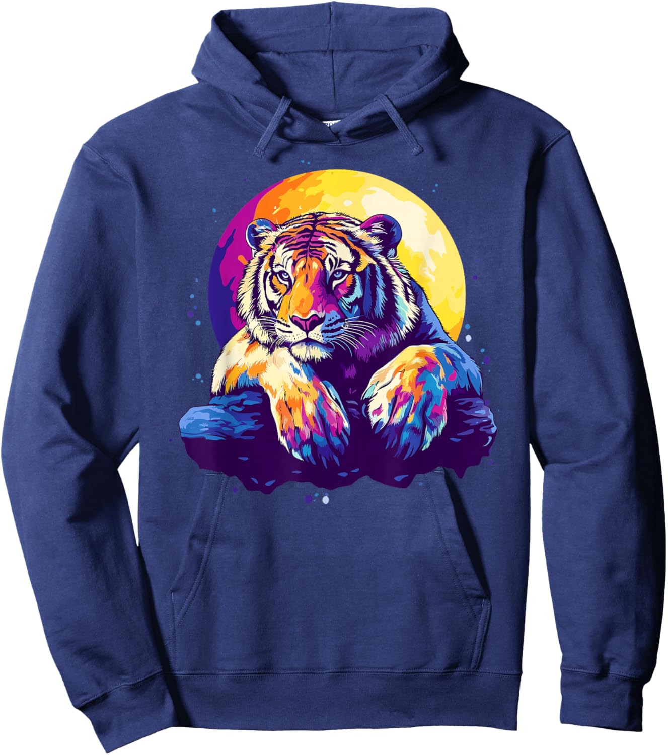 Colorful Tiger Resting Under Moonlight Hoodie - Hoodie | Navy