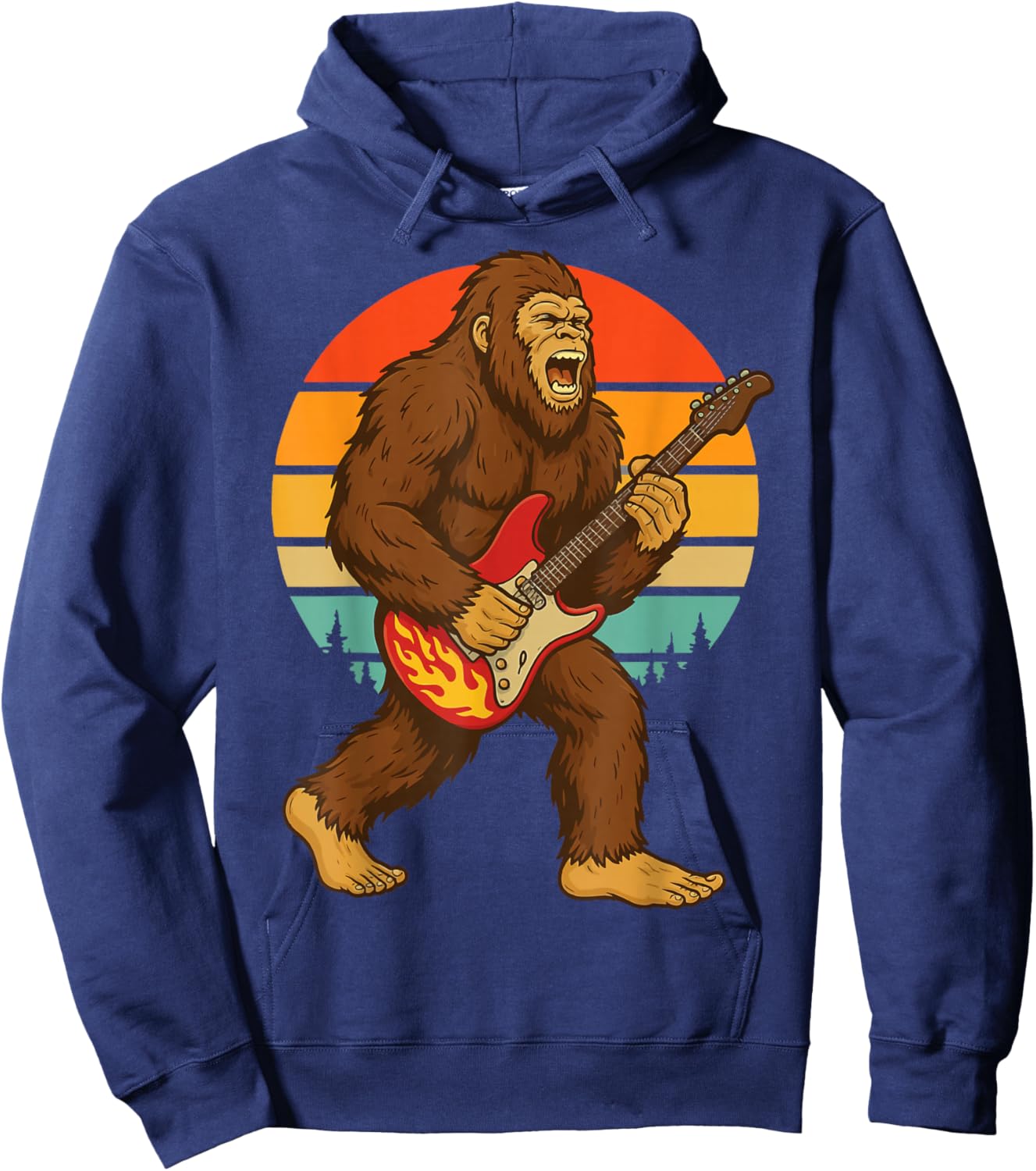 Bigfoot Electric Guitar Retro Rock Music Hoodie - Hoodie | Navy