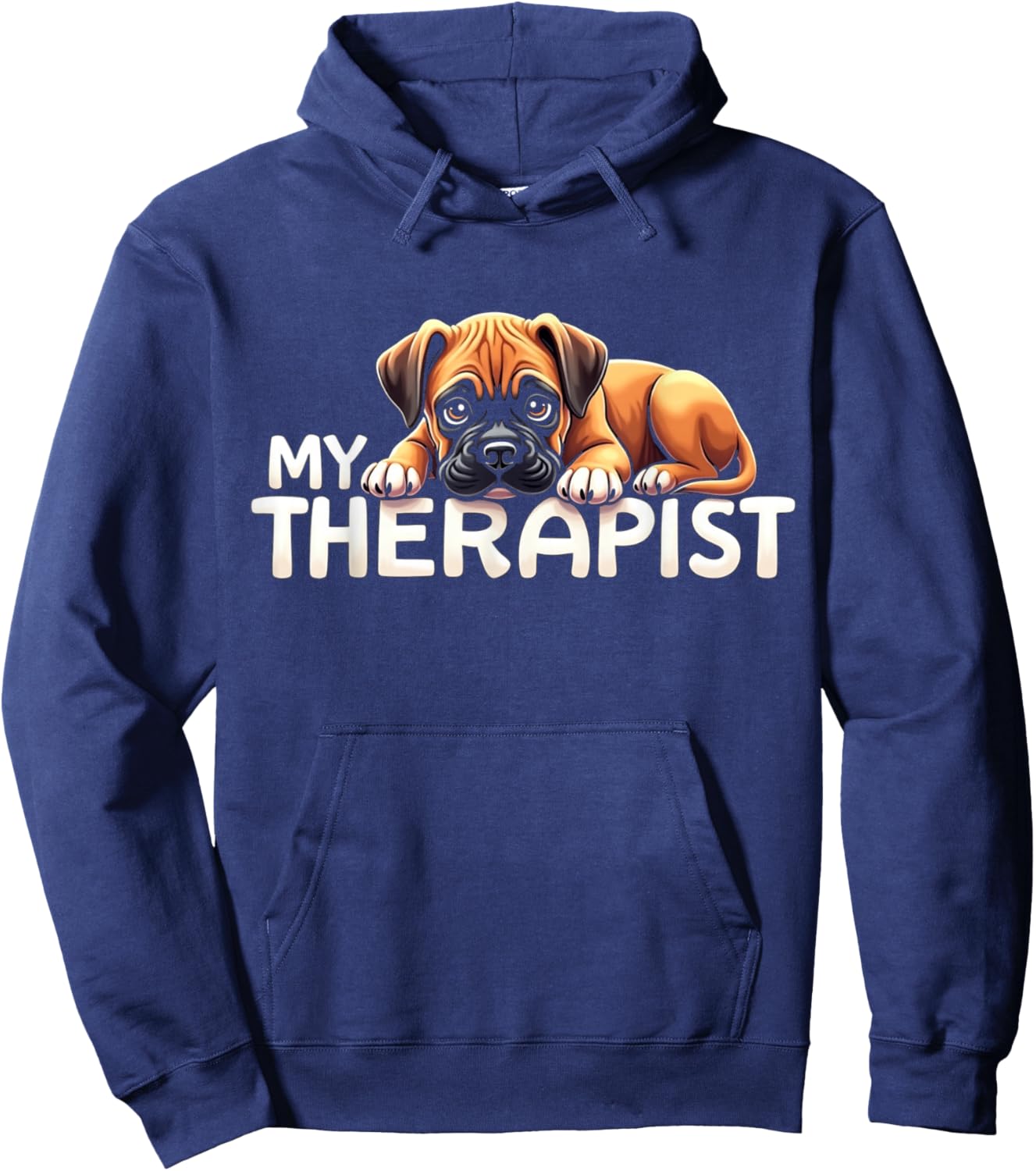Funny Box Puppy My Therapist Boxer Dog Hoodie - Hoodie | Navy