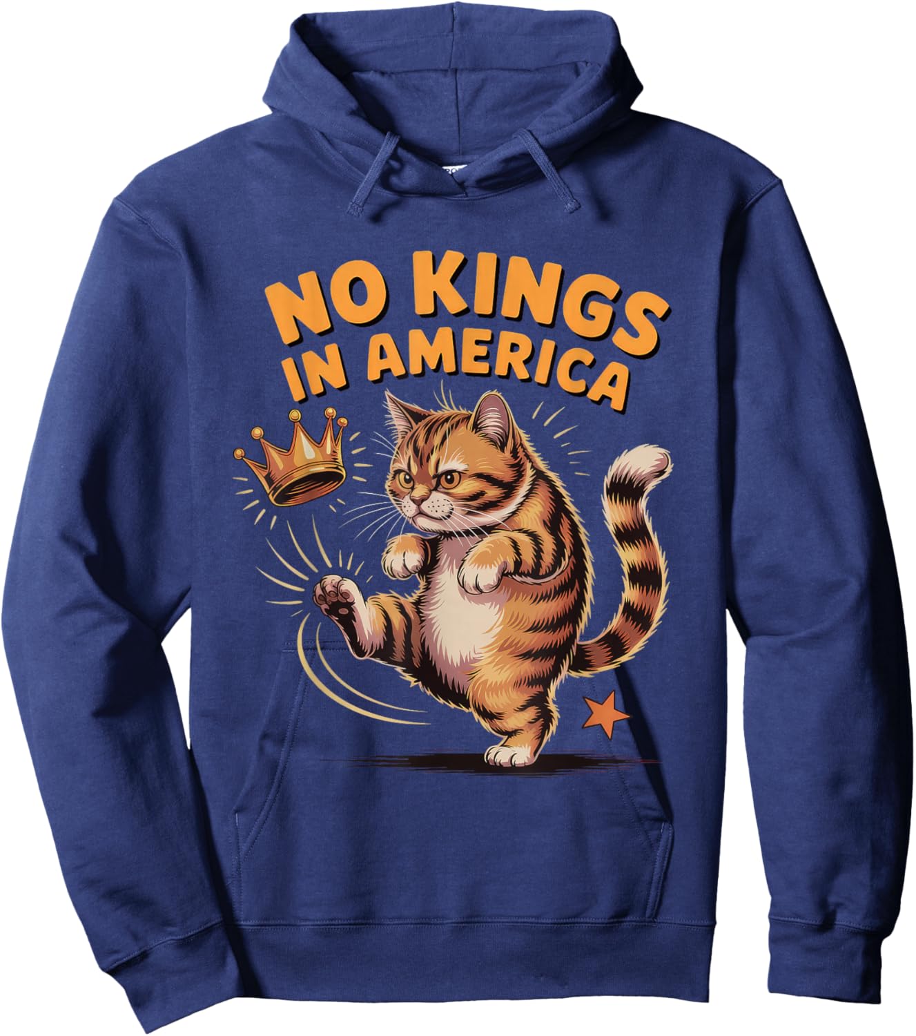 No Kings in America Cat Kicking Crown Hoodie - Hoodie | Navy
