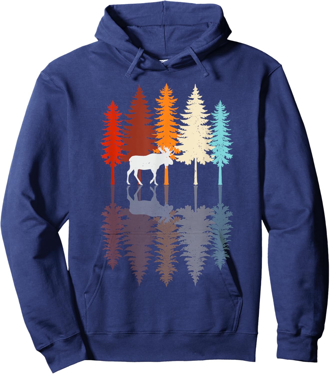 Retro Reflection Vintage Forest Elk Moose Hoodie - Hoodie | Navy