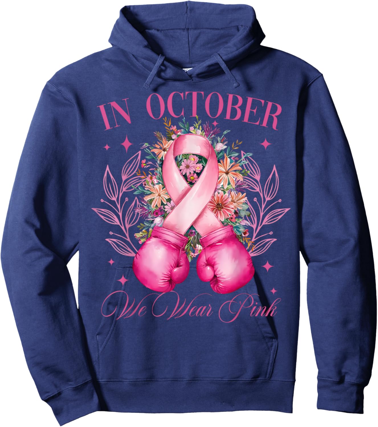 In October We Wear Pink Boxing Ribbon Fighting Hoodie - Hoodie | Navy