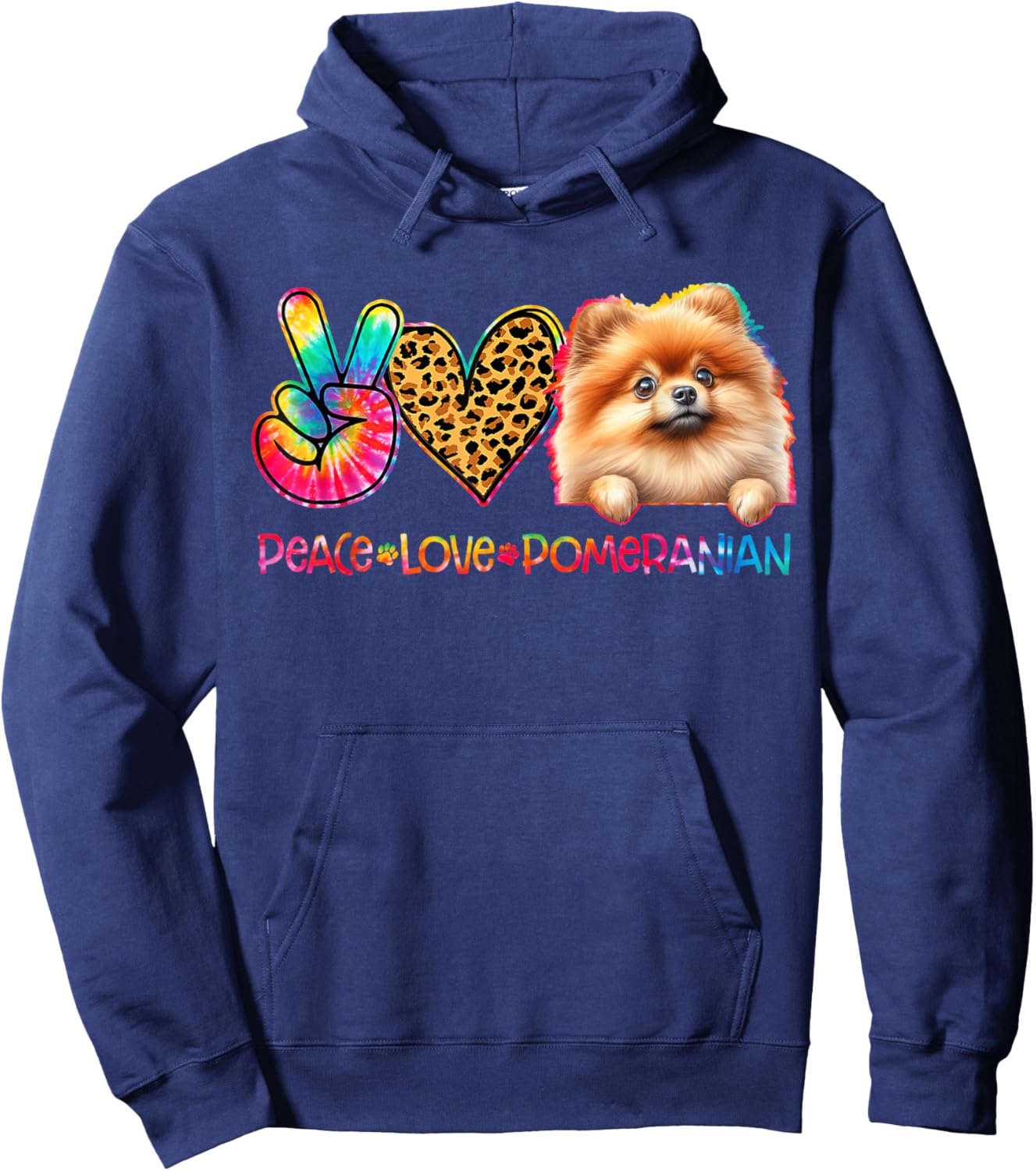 Peace Love Pomeranian Tie Dye Dog Lover Hoodie - Hoodie | Navy