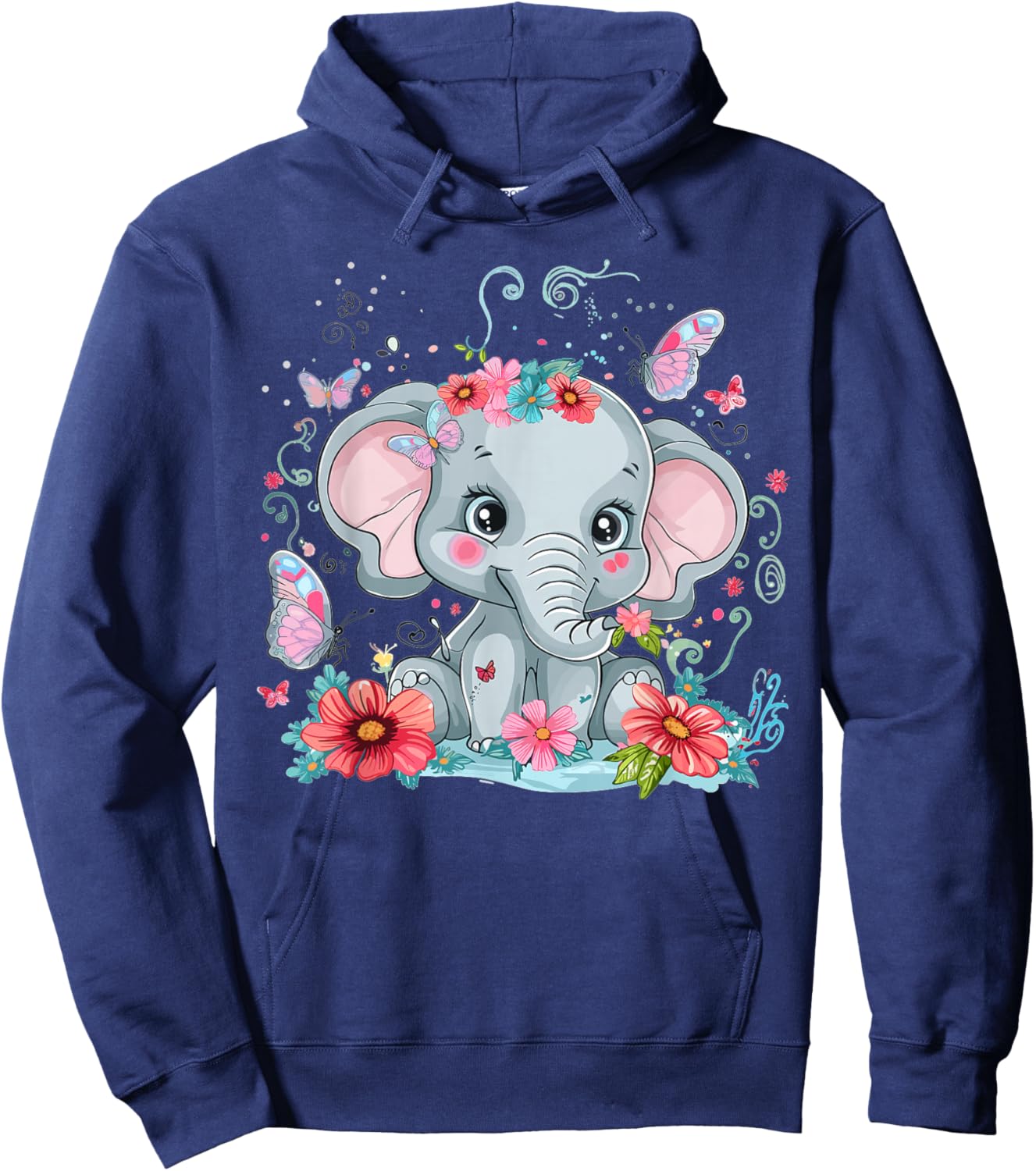 Cute Elephant with Flowers I Kids Elephant Hoodie - Hoodie | Navy