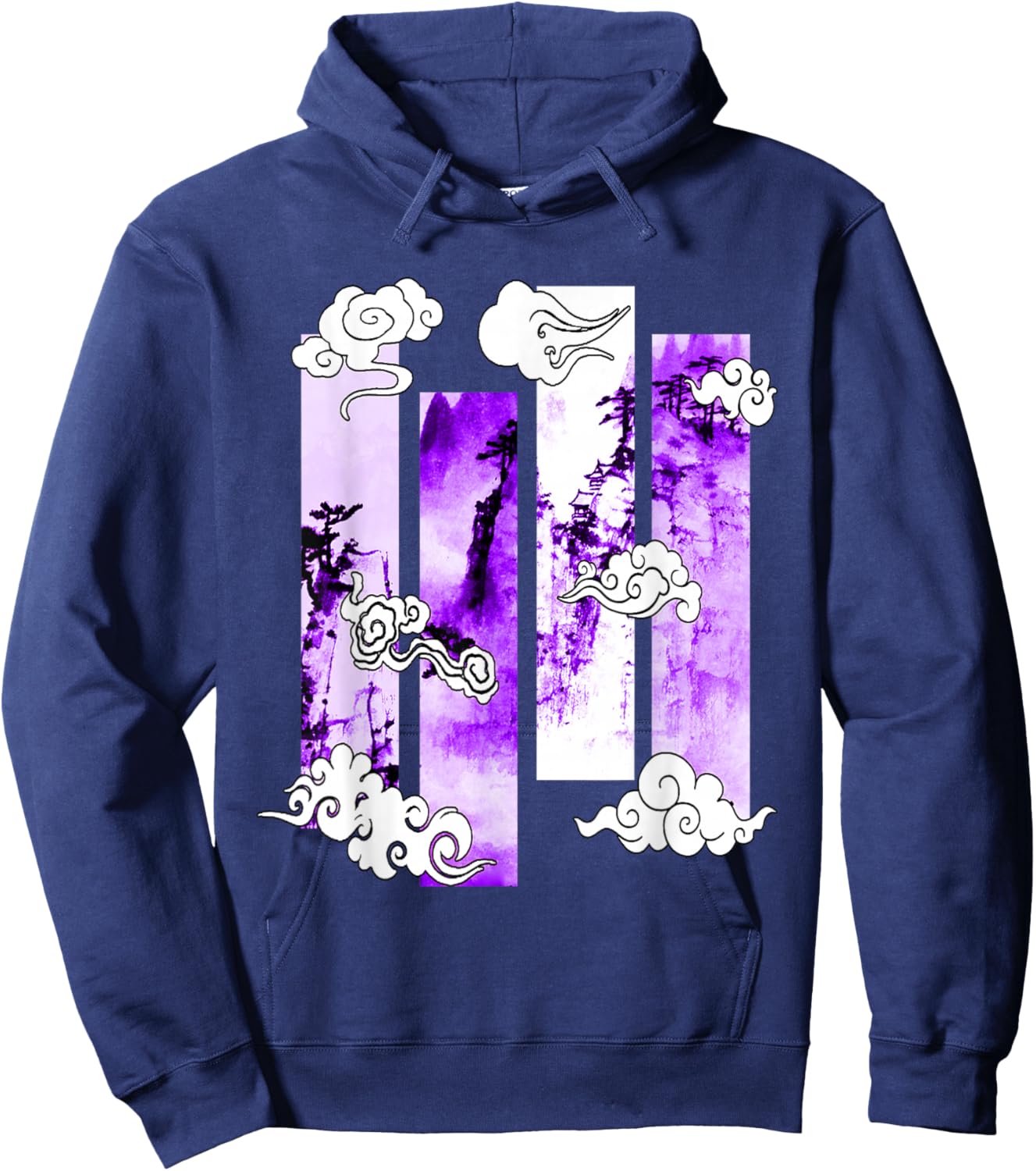 Purple Japanese Cliffs Scene Purple Graphic Hoodie - Hoodie | Navy